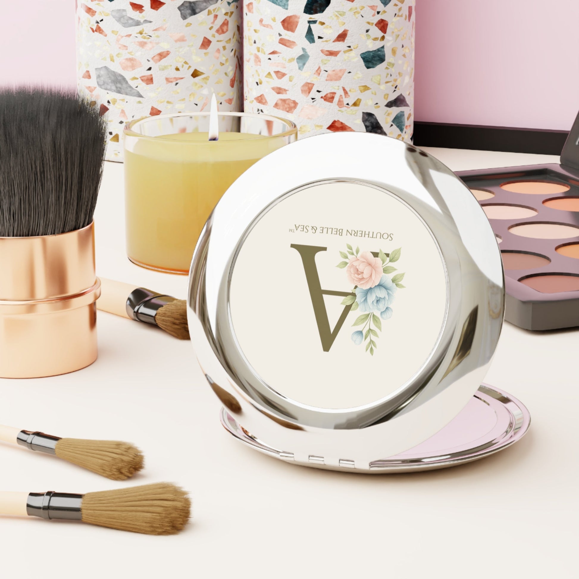 Monogram Compact Mirror – Letter A | Southern Belle & Sea™ - Southern Belle & Sea