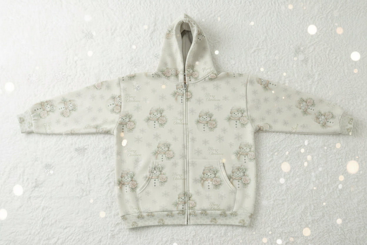 Neutral Snowman “Merry Christmas” Zip Hoodie | Southern Belle & Sea™ - Southern Belle & Sea