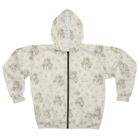 Neutral Snowman “Merry Christmas” Zip Hoodie | Southern Belle & Sea™ - Southern Belle & Sea
