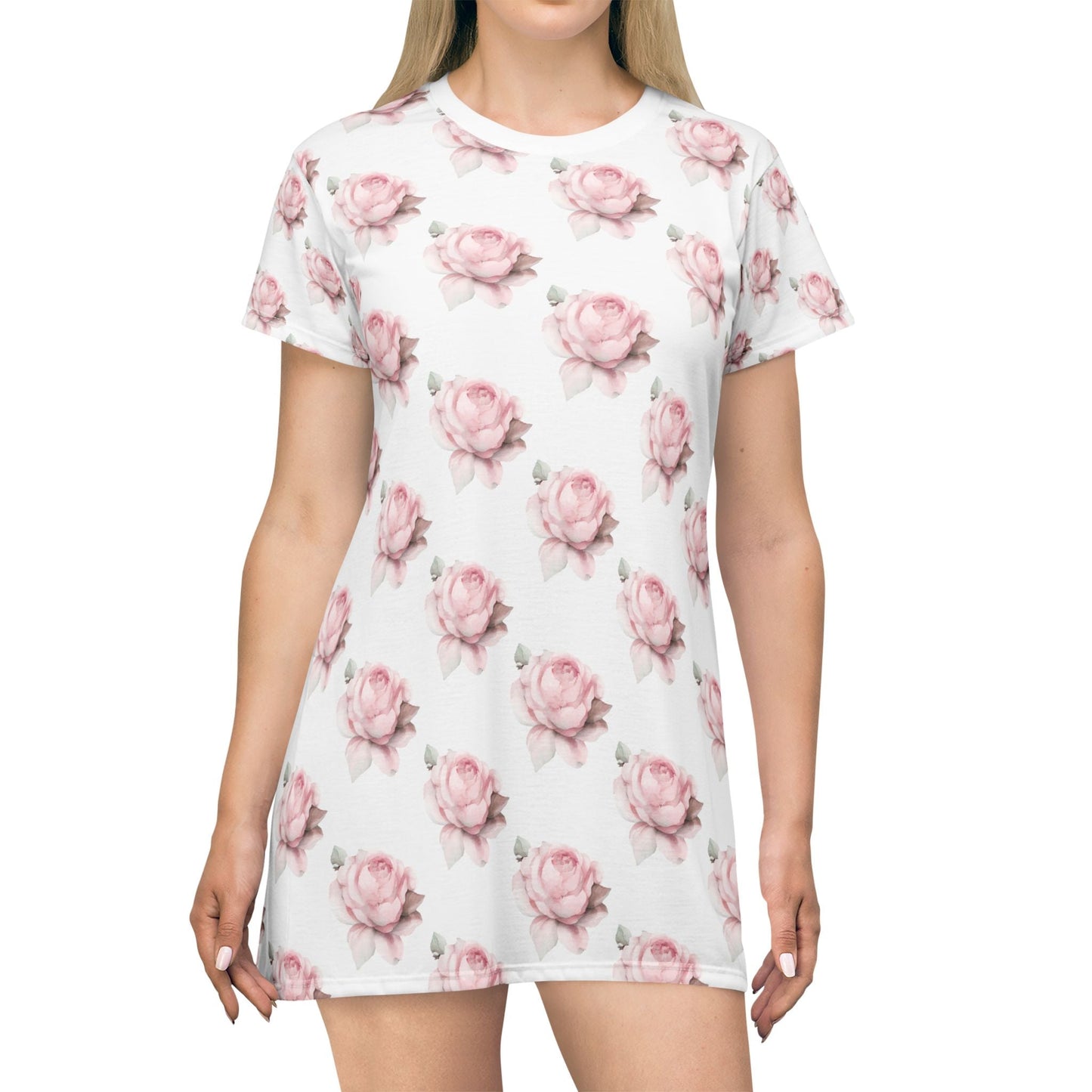 Oversized Floral T-Shirt — White with Brunette Pink Roses | Southern Belle & Sea™ - Southern Belle & Sea