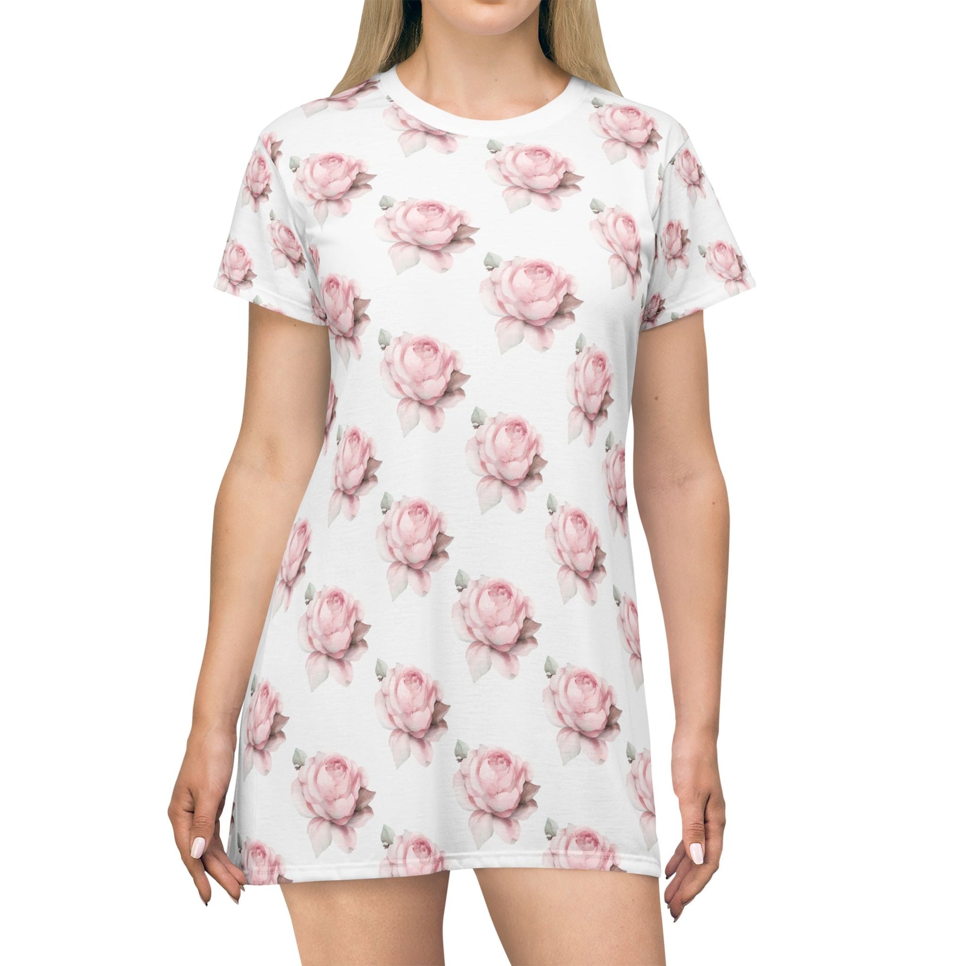 Oversized Floral T-Shirt — White with Brunette Pink Roses | Southern Belle & Sea™ - Southern Belle & Sea