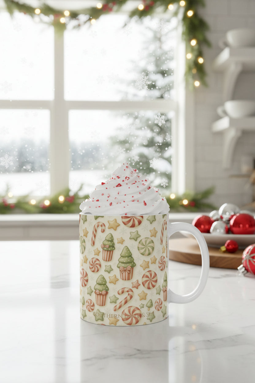 Peppermint Lane Candy Cane Christmas Mug — Holiday Cocoa Cup | Southern Belle & Sea™ - Southern Belle & Sea