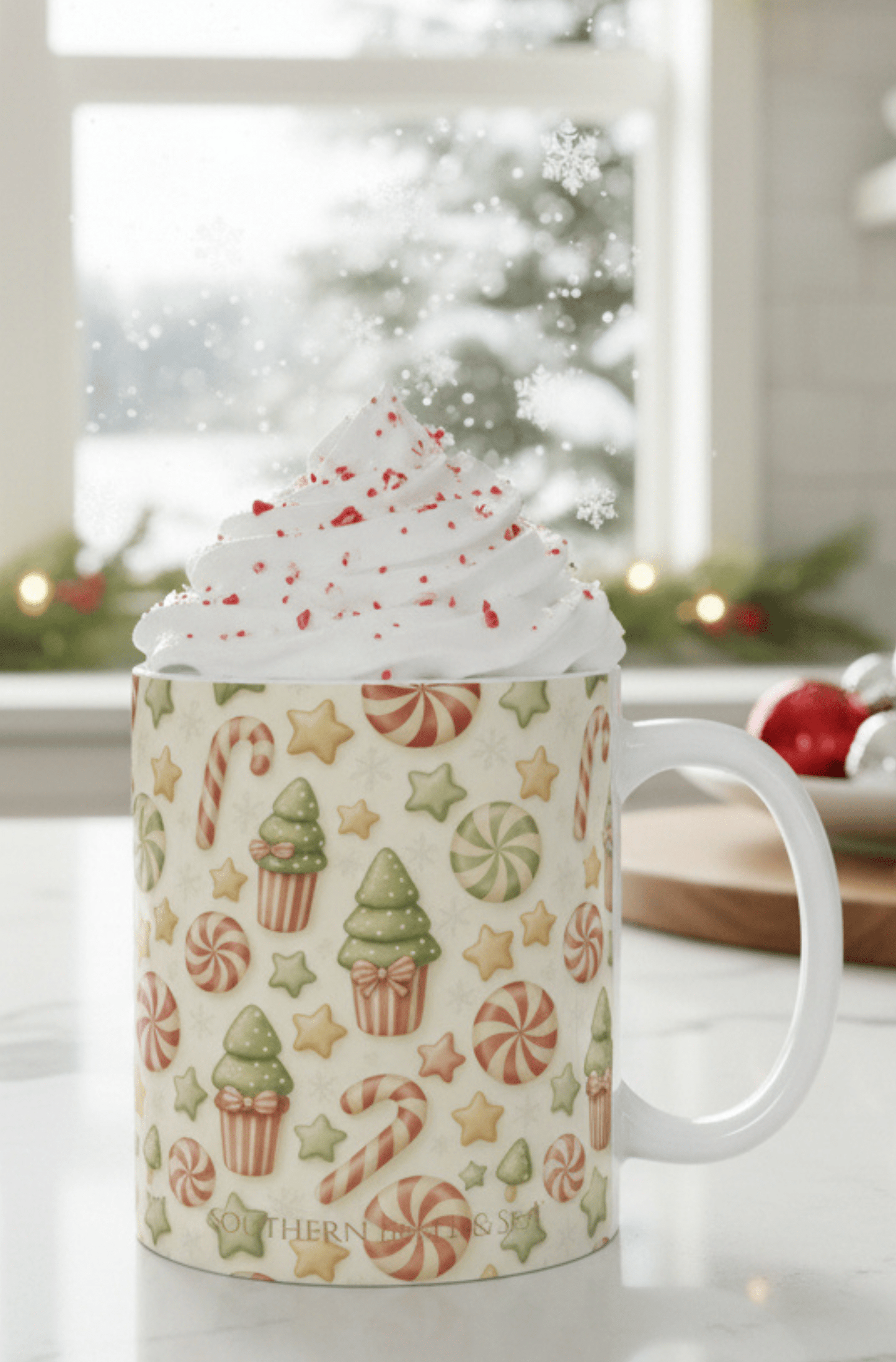 Peppermint Lane Candy Cane Christmas Mug — Holiday Cocoa Cup | Southern Belle & Sea™ - Southern Belle & Sea