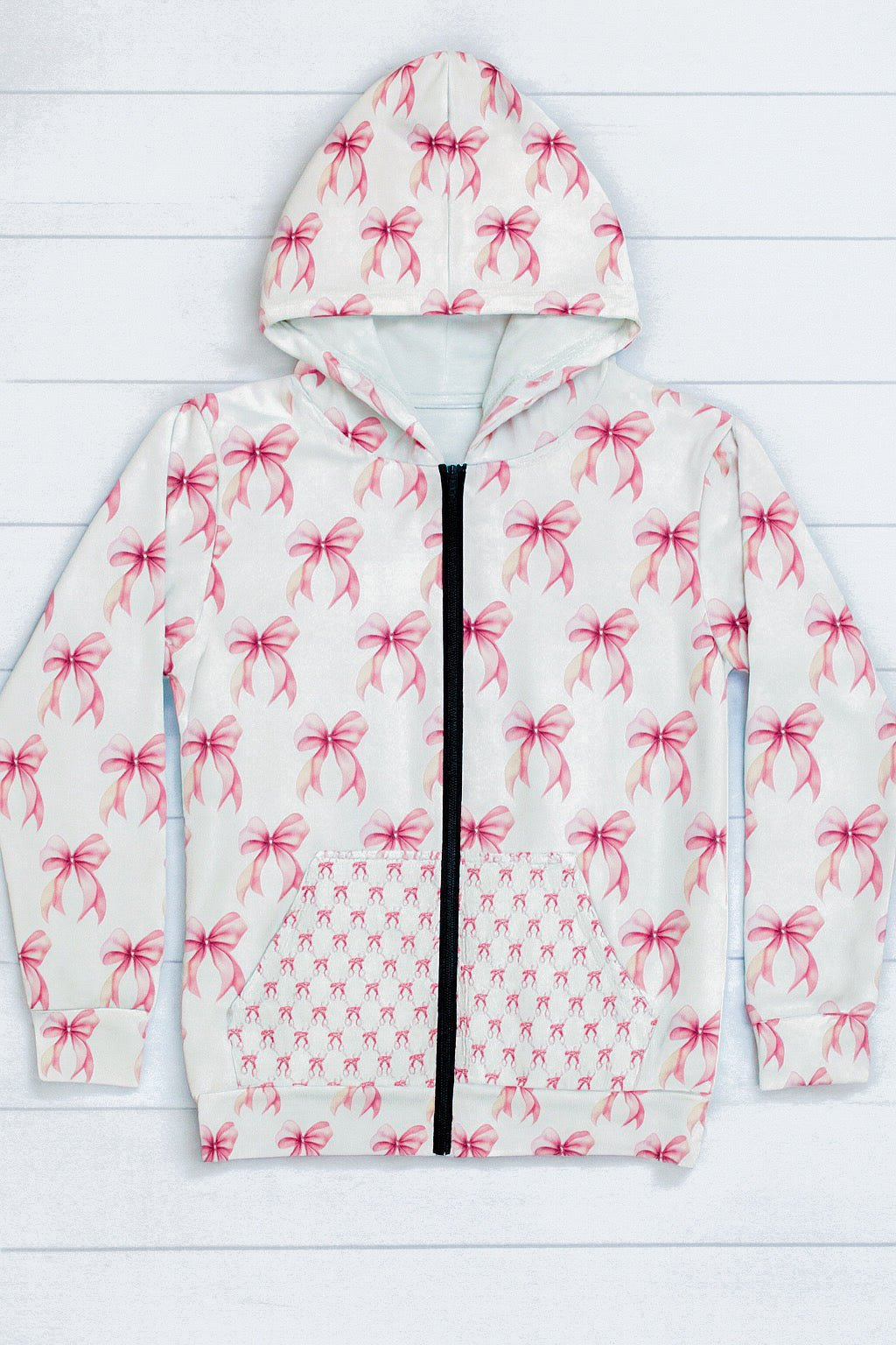 Pink Bow Zippered Hoodie (Full Zip) | Southern Belle & Sea™ - Southern Belle & Sea