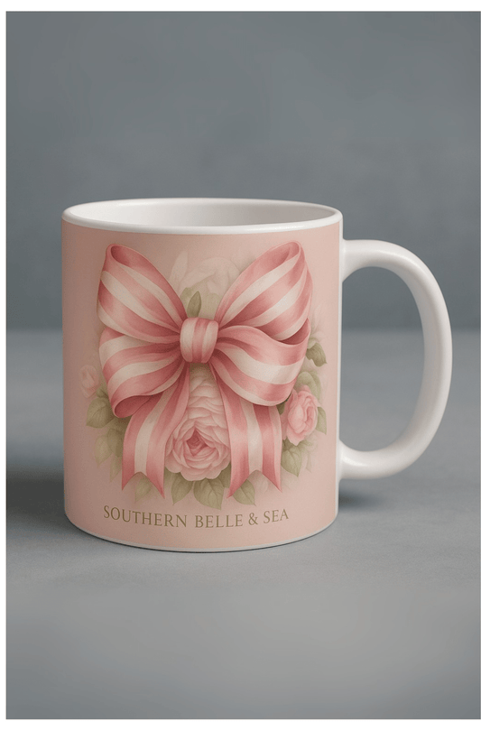 Pink Floral Bow — 11oz Ceramic Mug | Southern Belle & Sea™ - Southern Belle & Sea