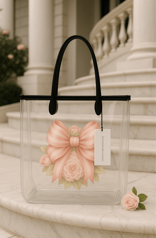 Pink Floral Bow Clear Tote | Southern Belle & Sea™ - Southern Belle & Sea