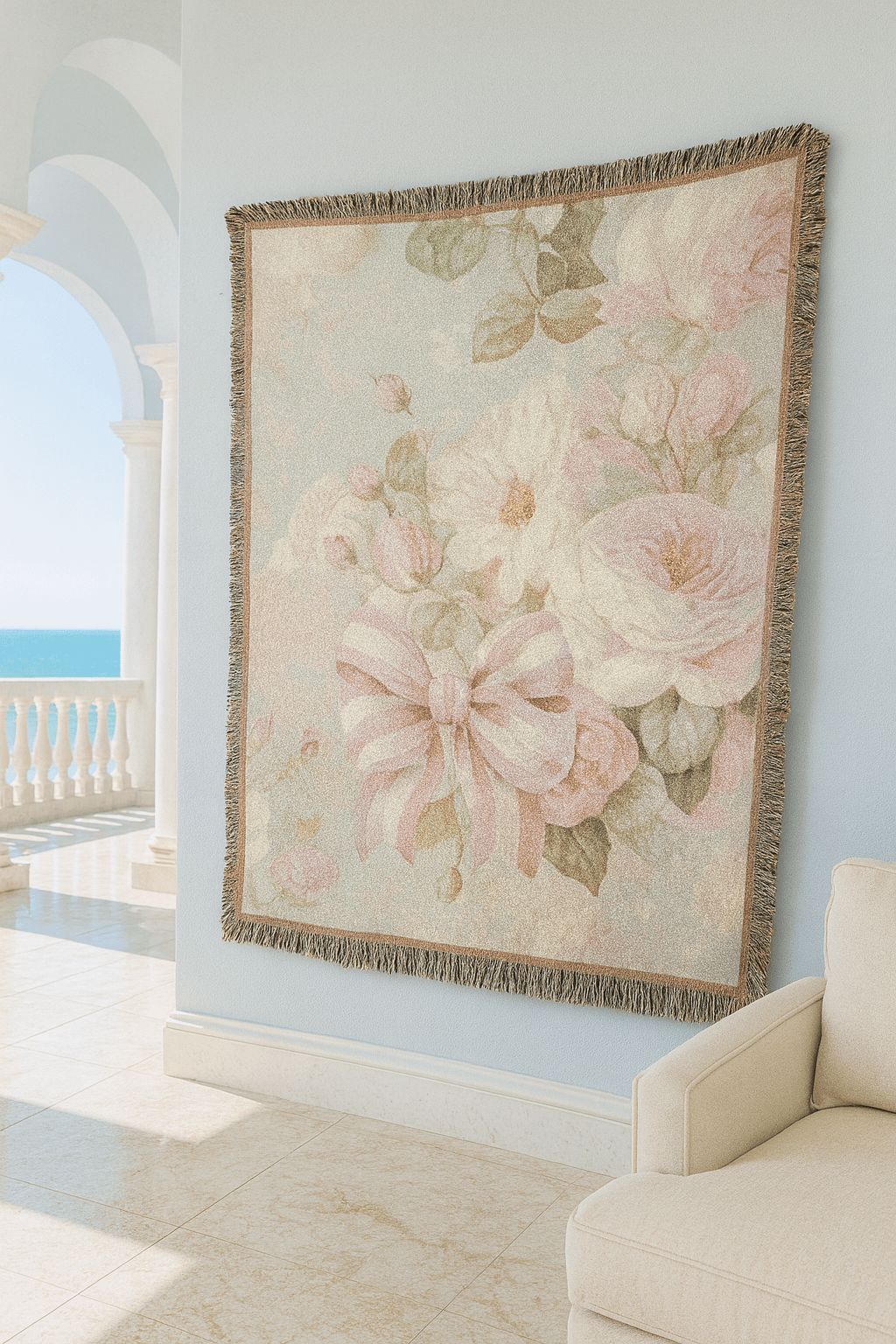 Pink Floral Bow — Woven Cotton Blanket | Southern Belle & Sea™ - Southern Belle & Sea