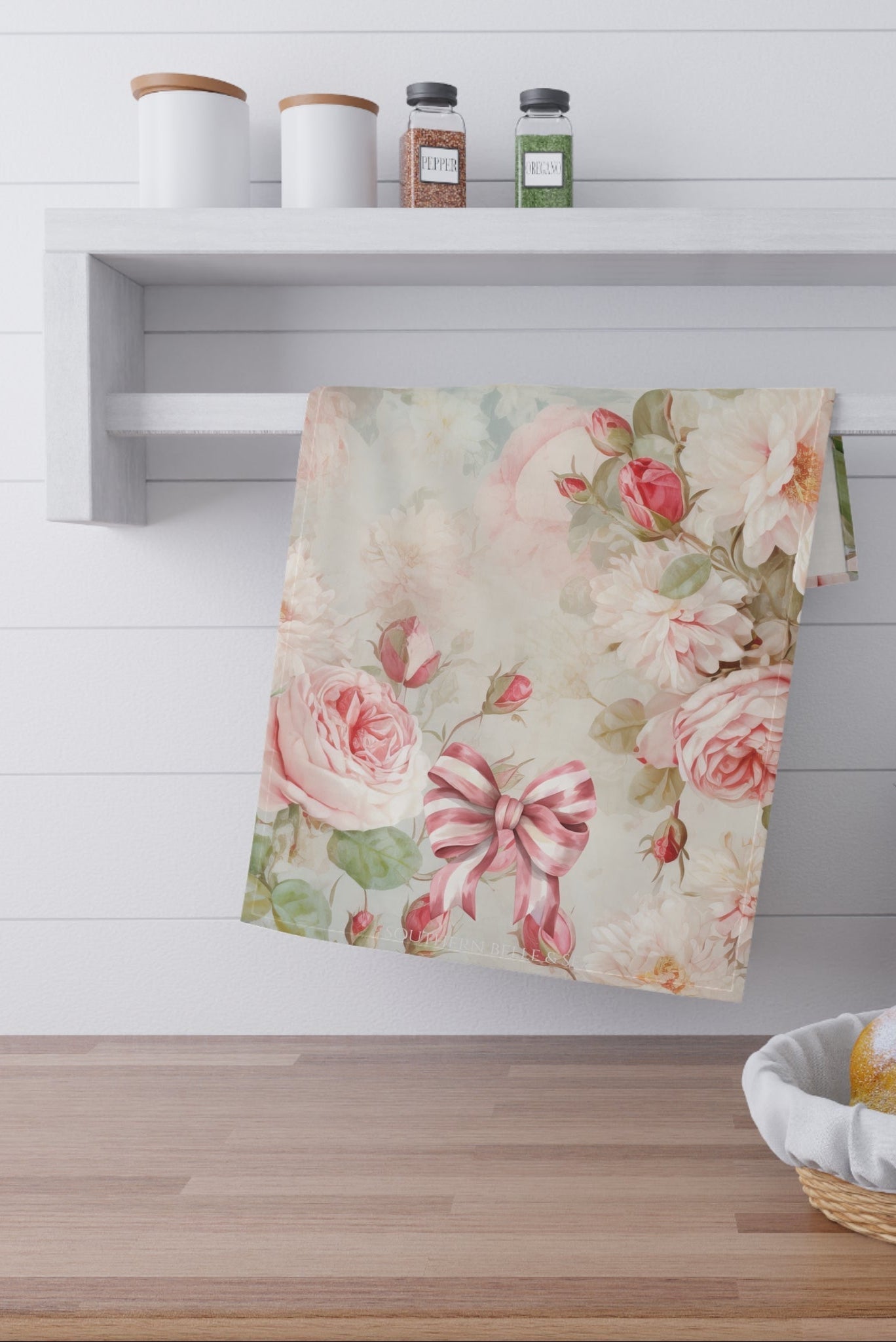 Pink Floral — Tea Towel (18" × 30") | Southern Belle & Sea™ - Southern Belle & Sea