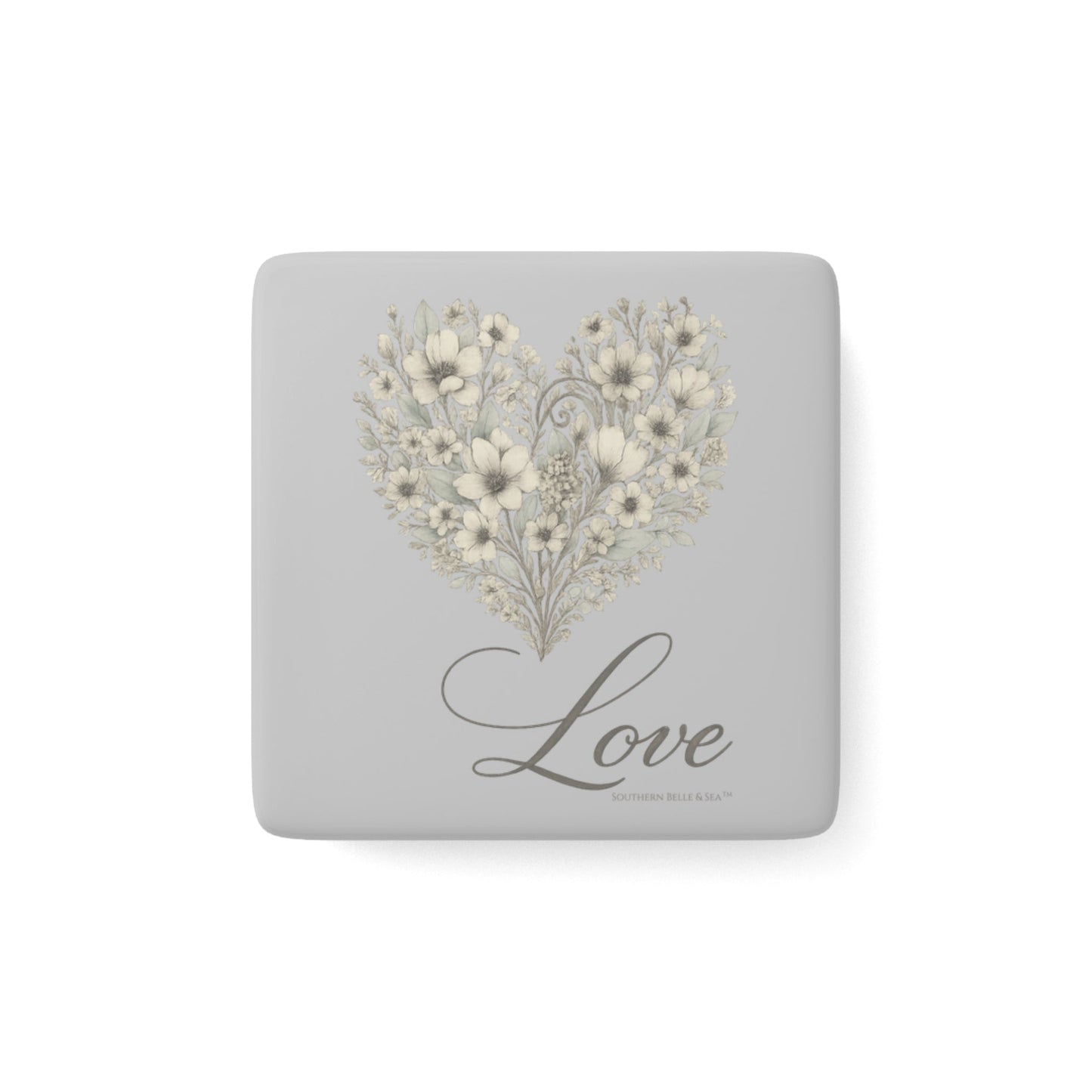 Vintage Botanical “LOVE” — Misty Gray Edition Porcelain Magnet| Southern Belle & Sea™ - Southern Belle & Sea