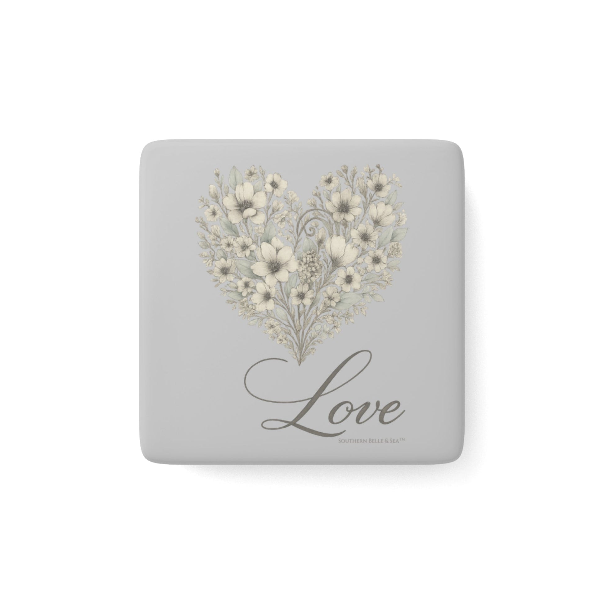 Vintage Botanical “LOVE” — Misty Gray Edition Porcelain Magnet| Southern Belle & Sea™ - Southern Belle & Sea