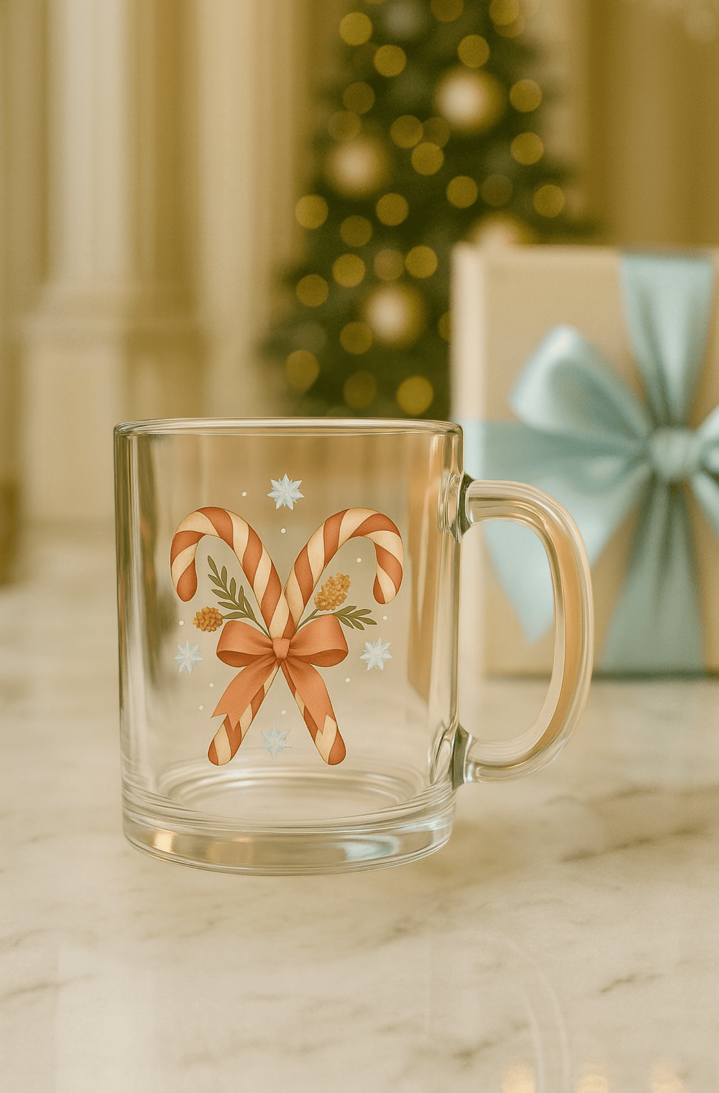Red Candy Cane Clear Glass Mug — Classic Noel Edition | Southern Belle & Sea™ - Southern Belle & Sea