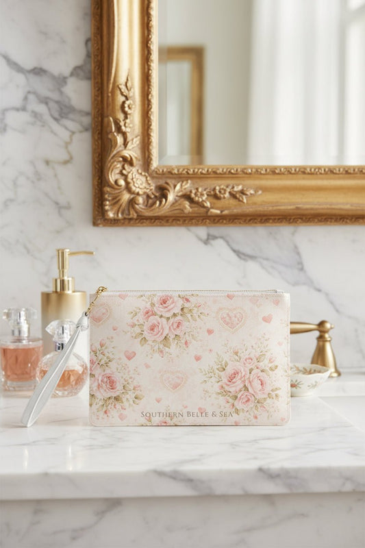 Rose Cottage Heirloom™ Floral Heart Clutch | Romantic Rose Wristlet Bag | Southern Belle & Sea™ - Southern Belle & Sea