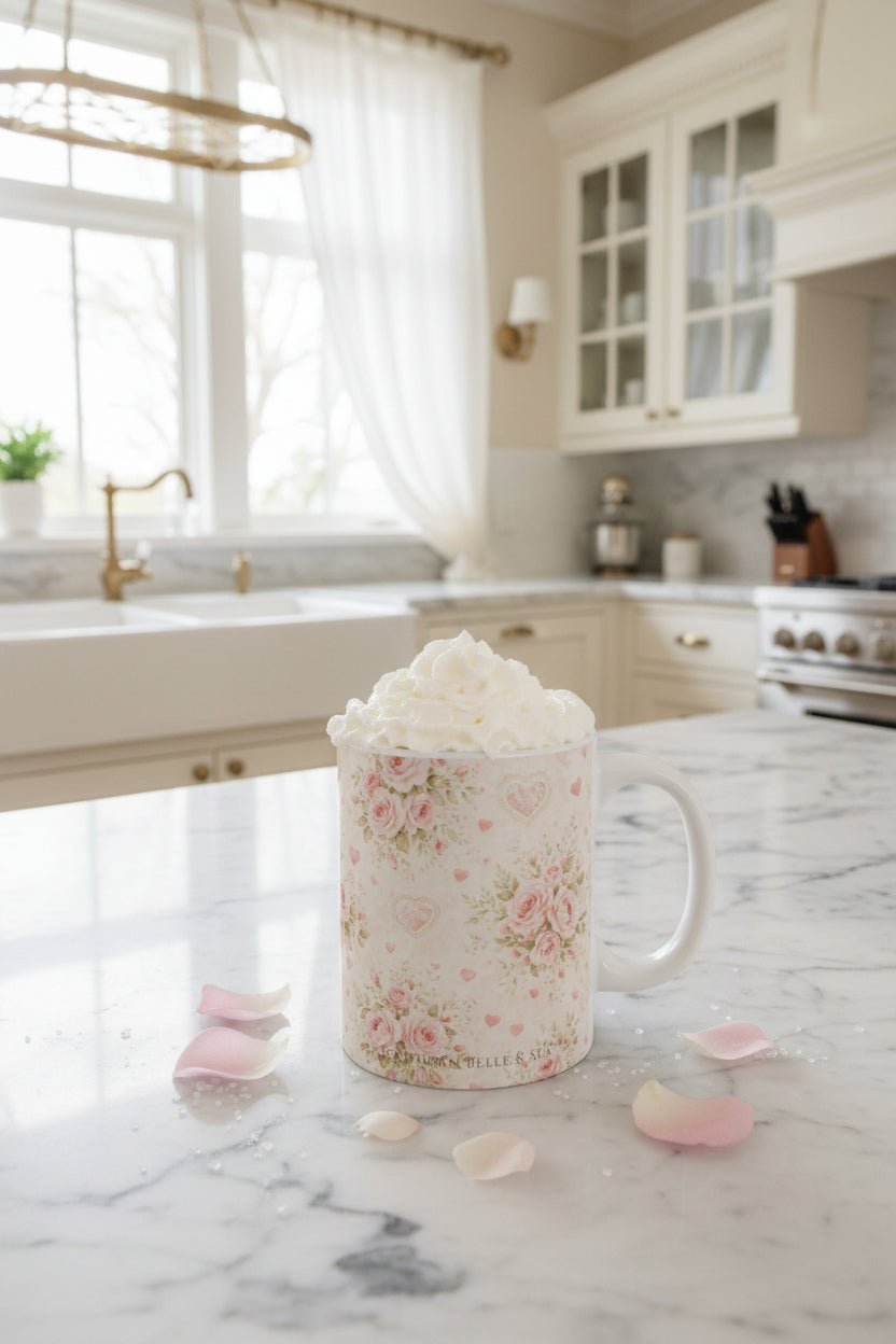 Rose Cottage Heirloom™ Floral Heart Mug | Romantic Rose Coffee Cup | Southern Belle & Sea™ - Southern Belle & Sea