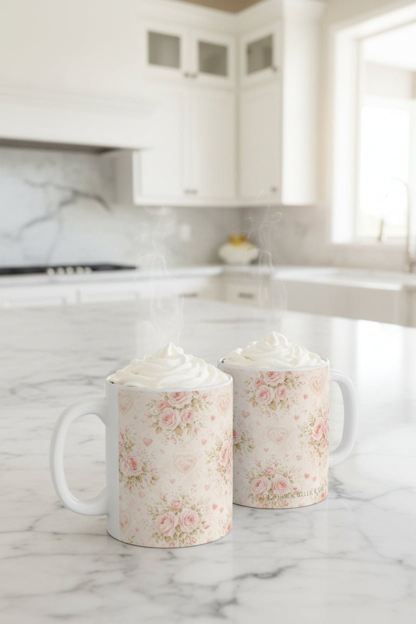 Rose Cottage Heirloom™ Floral Heart Mug | Romantic Rose Coffee Cup | Southern Belle & Sea™ - Southern Belle & Sea