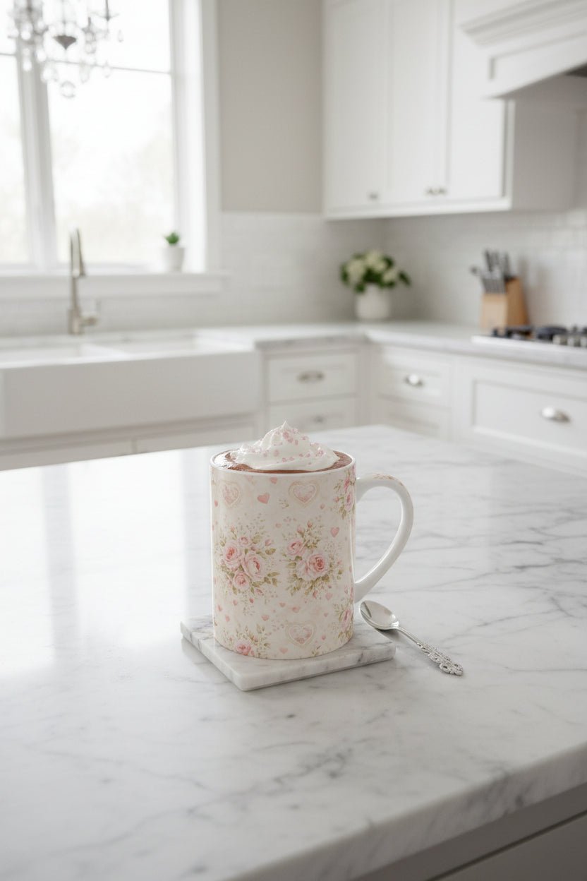 Rose Cottage Heirloom™ Floral Heart Mug | Romantic Rose Coffee Cup | Southern Belle & Sea™ - Southern Belle & Sea