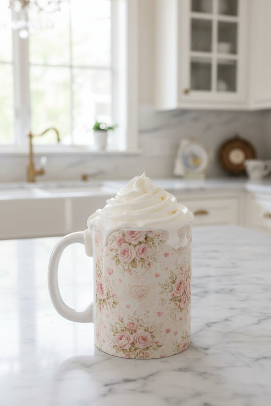 Rose Cottage Heirloom™ Floral Heart Mug | Romantic Rose Coffee Cup | Southern Belle & Sea™ - Southern Belle & Sea