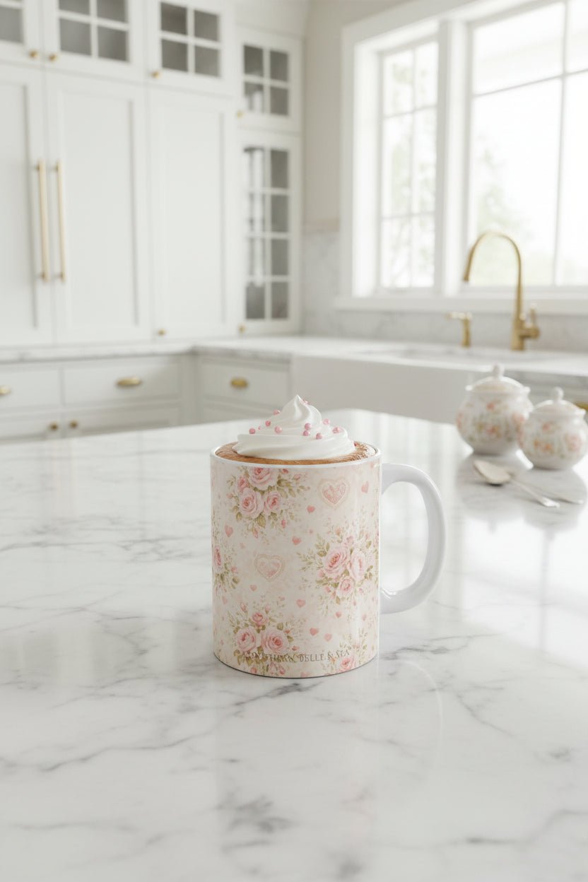 Rose Cottage Heirloom™ Floral Heart Mug | Romantic Rose Coffee Cup | Southern Belle & Sea™ - Southern Belle & Sea