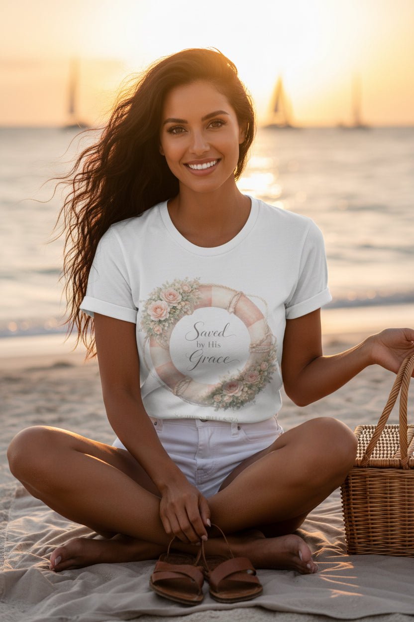 Saved by His Grace Lifesaver Floral Tee — Coastal Devotion | Southern Belle & Sea™ - Southern Belle & Sea