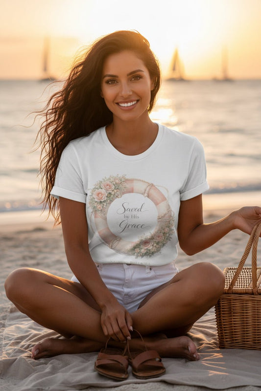 Saved by His Grace Lifesaver Floral Tee — Coastal Devotion | Southern Belle & Sea™ - Southern Belle & Sea