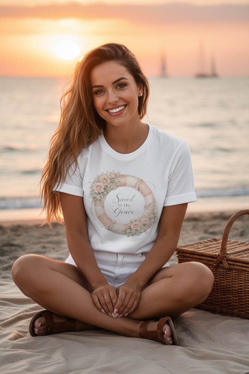 Saved by His Grace Lifesaver Floral Tee — Coastal Devotion | Southern Belle & Sea™ - Southern Belle & Sea