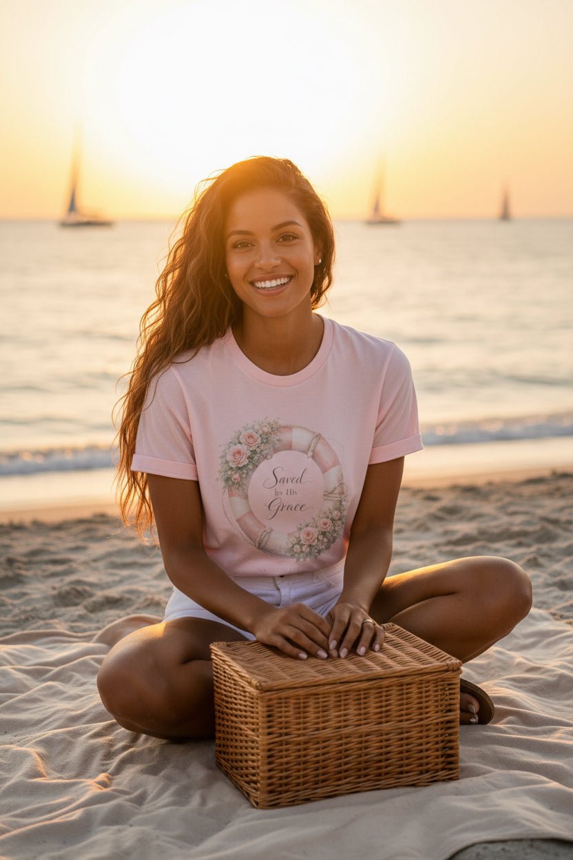 Saved by His Grace Lifesaver Floral Tee — Coastal Devotion | Southern Belle & Sea™ - Southern Belle & Sea