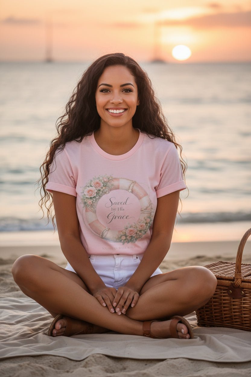 Saved by His Grace Lifesaver Floral Tee — Coastal Devotion | Southern Belle & Sea™ - Southern Belle & Sea