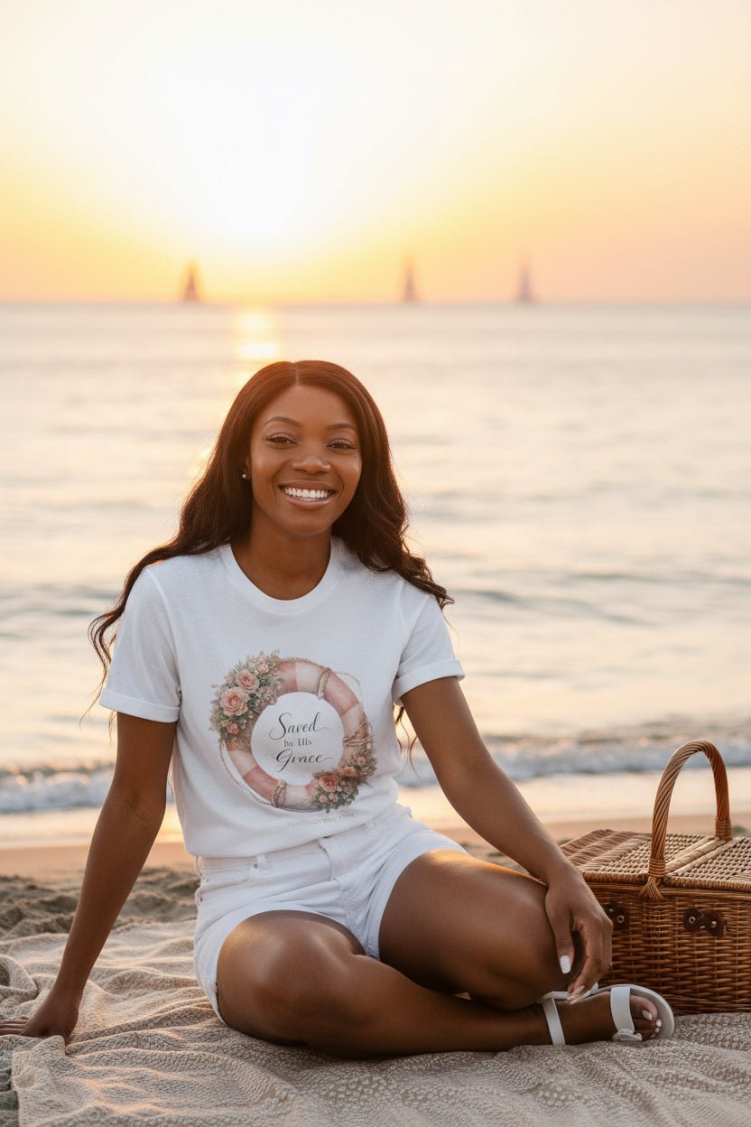 Saved by His Grace Lifesaver Floral Tee — Coastal Devotion | Southern Belle & Sea™ - Southern Belle & Sea