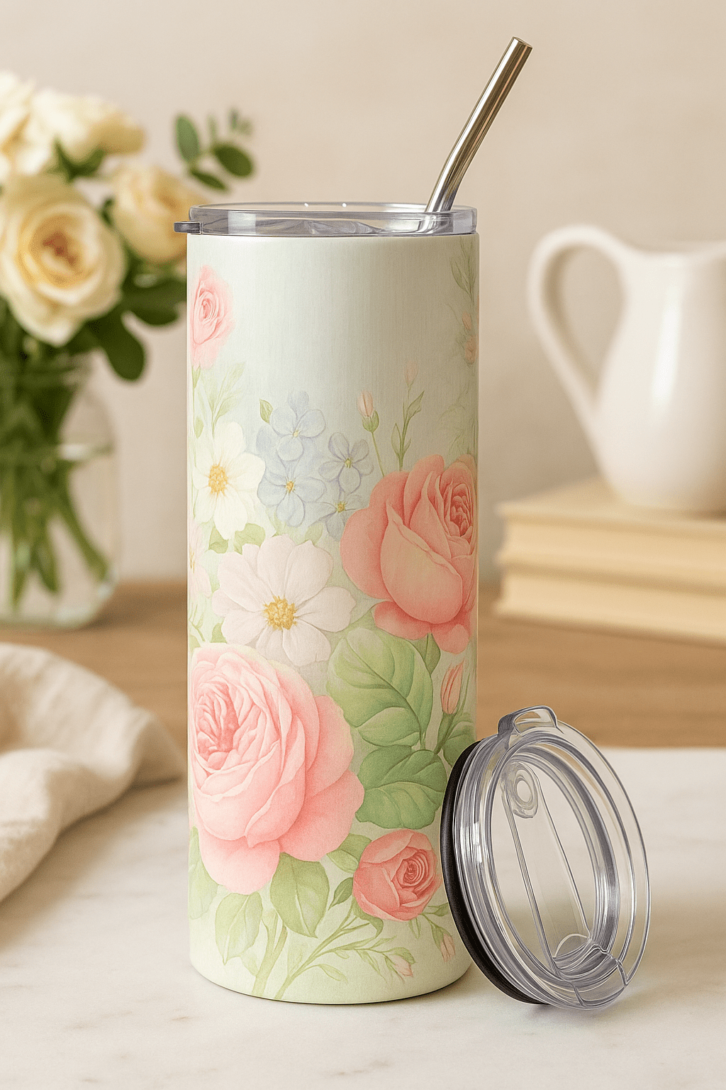 SB 20 oz Tumbler — Savannah Garden Rose Series | Southern Belle & Sea™ - Southern Belle & Sea