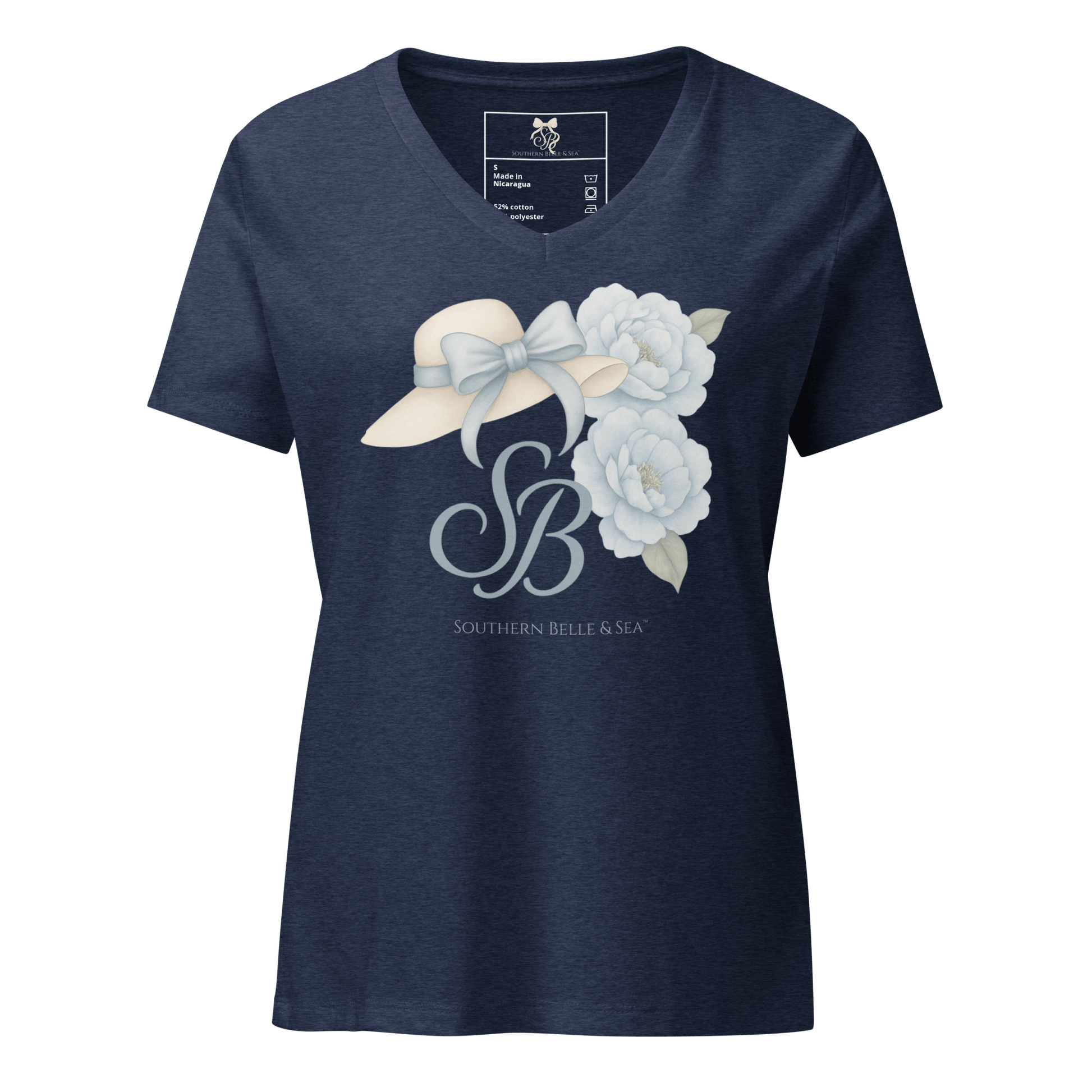 SB Blue Flower V - Neck Tee – Soft, Relaxed Fit | Southern Belle & Sea™ - Southern Belle & Sea