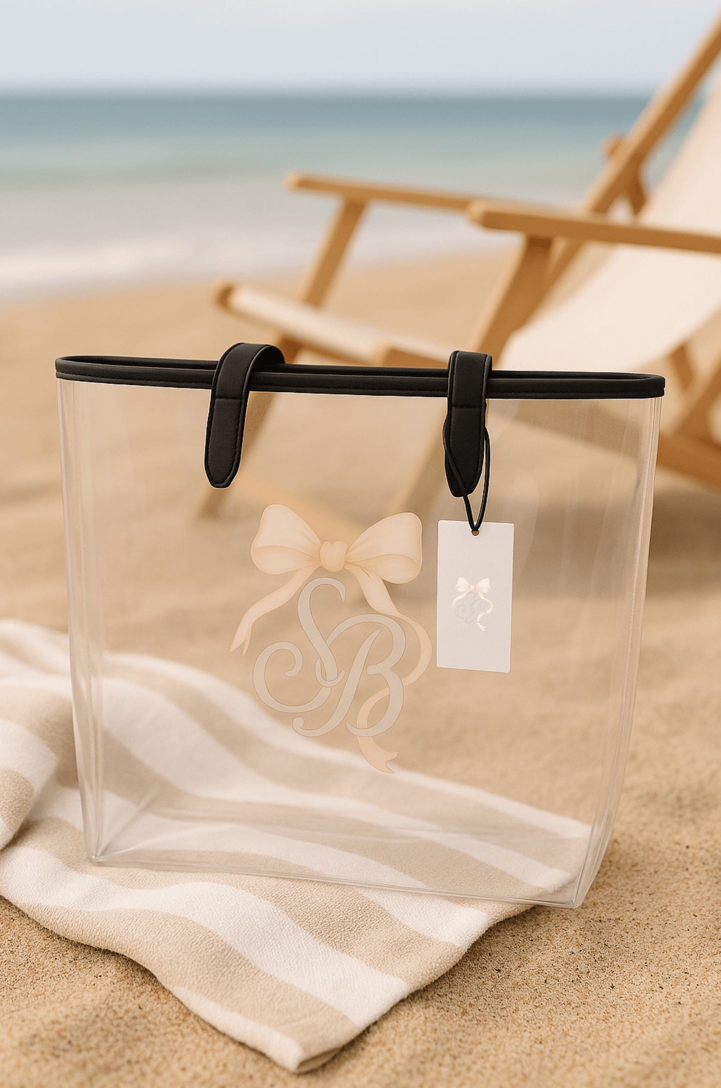 SB Clear Tote Bag — Blush Bow Monogram Series | Southern Belle & Sea™ - Southern Belle & Sea