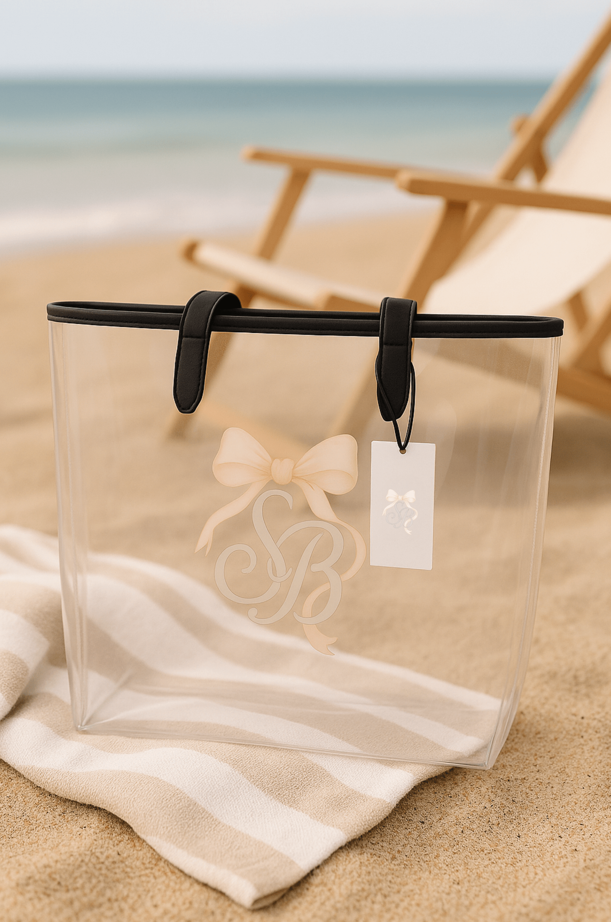 SB Clear Tote Bag — Blush Bow Monogram Series | Southern Belle & Sea™ - Southern Belle & Sea