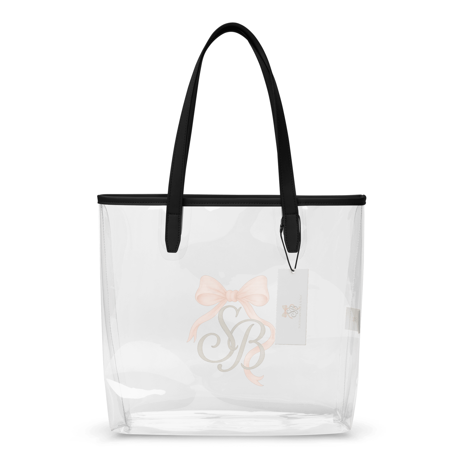 SB Clear Tote Bag — Blush Bow Monogram Series | Southern Belle & Sea™ - Southern Belle & Sea