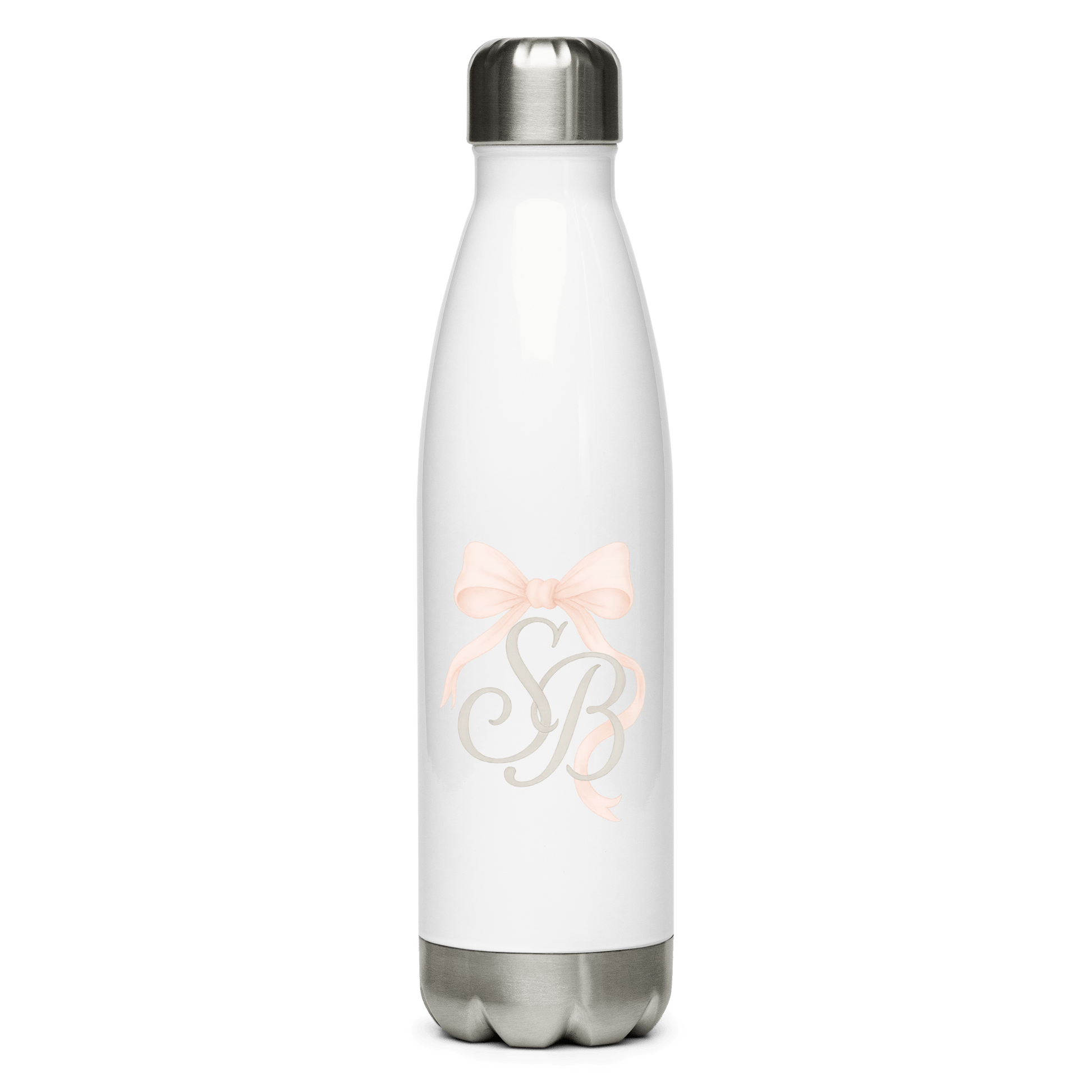 SB Monogram Blush Bow Stainless Steel Water Bottle | Southern Belle & Sea™ - Southern Belle & Sea