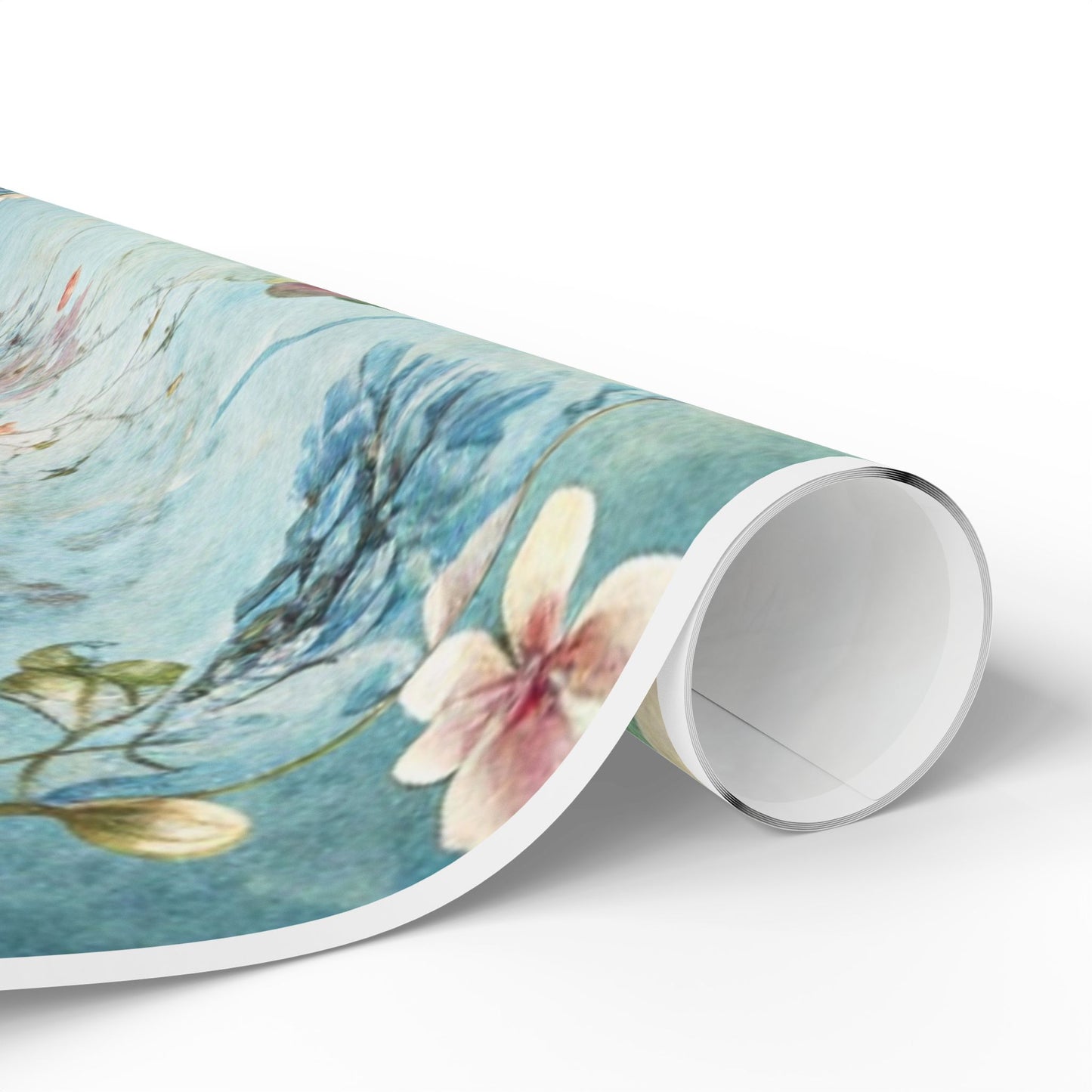 Close-up of seafoam, green, and blue floral print on Southern Belle & Sea™ gift wrap