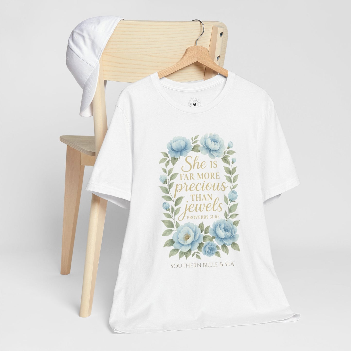 She Is More Precious… Christian Tee (White & Ice Blue) | Southern Belle & Sea™ - Southern Belle & Sea