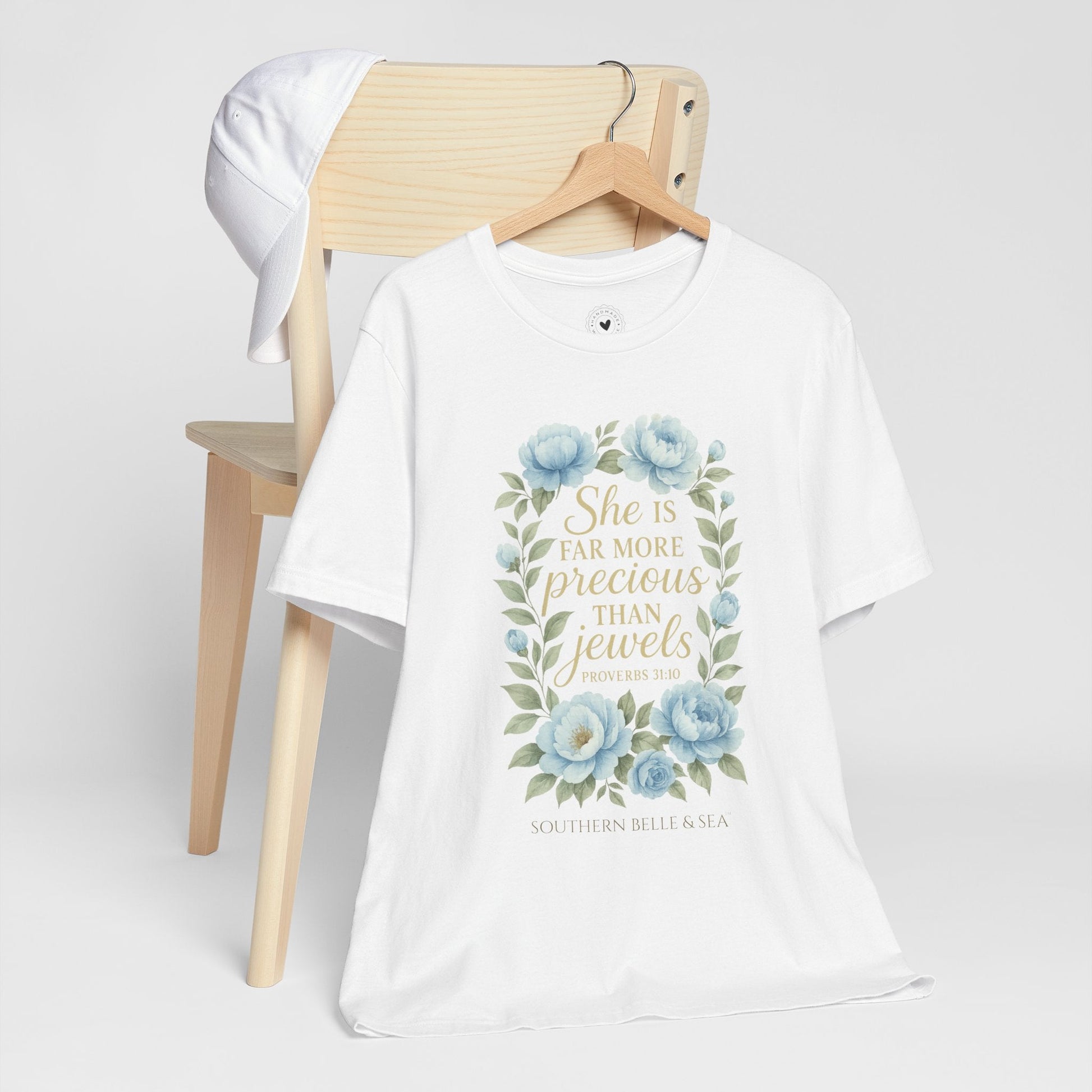 She Is More Precious… Christian Tee (White & Ice Blue) | Southern Belle & Sea™ - Southern Belle & Sea