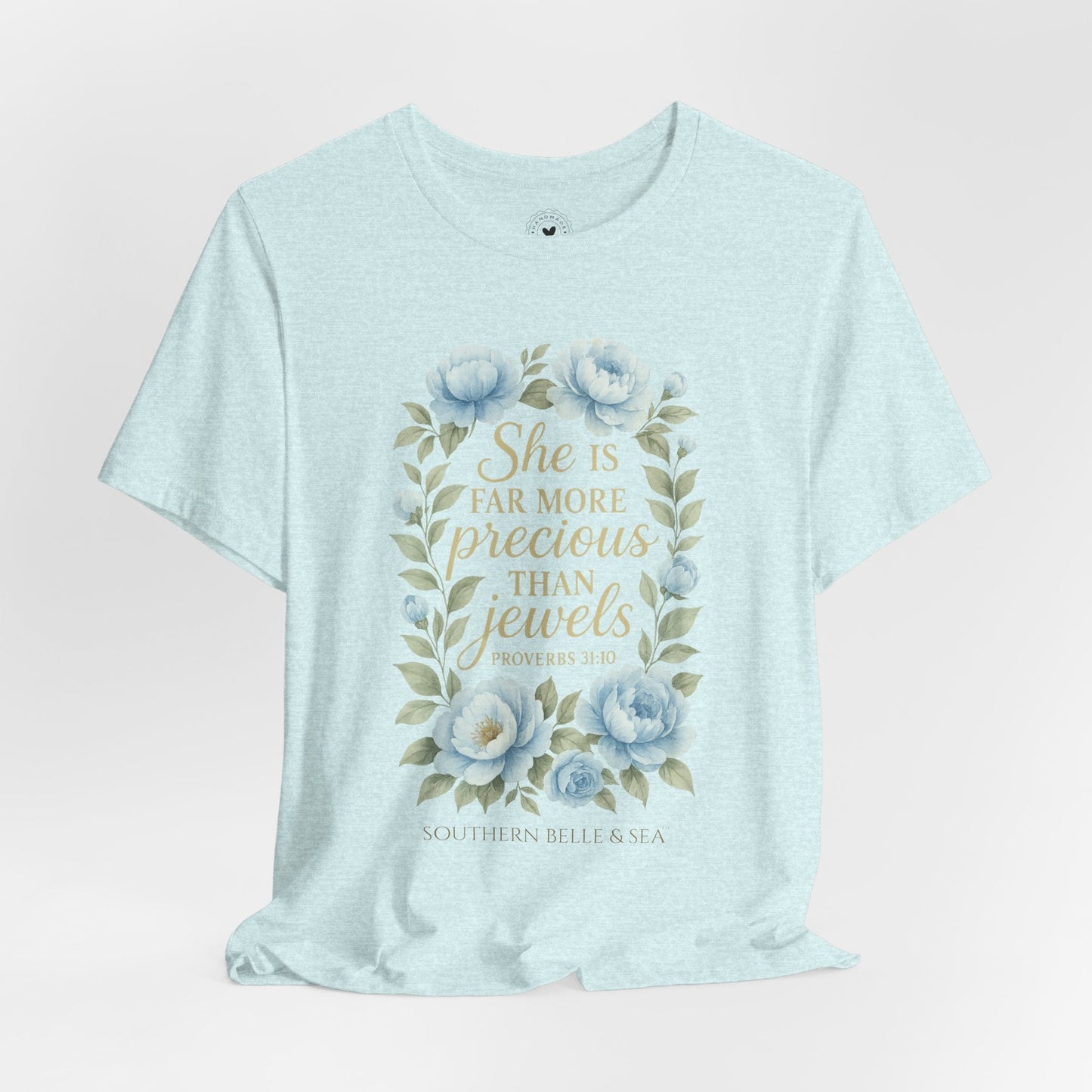 She Is More Precious… Christian Tee (White & Ice Blue) | Southern Belle & Sea™ - Southern Belle & Sea