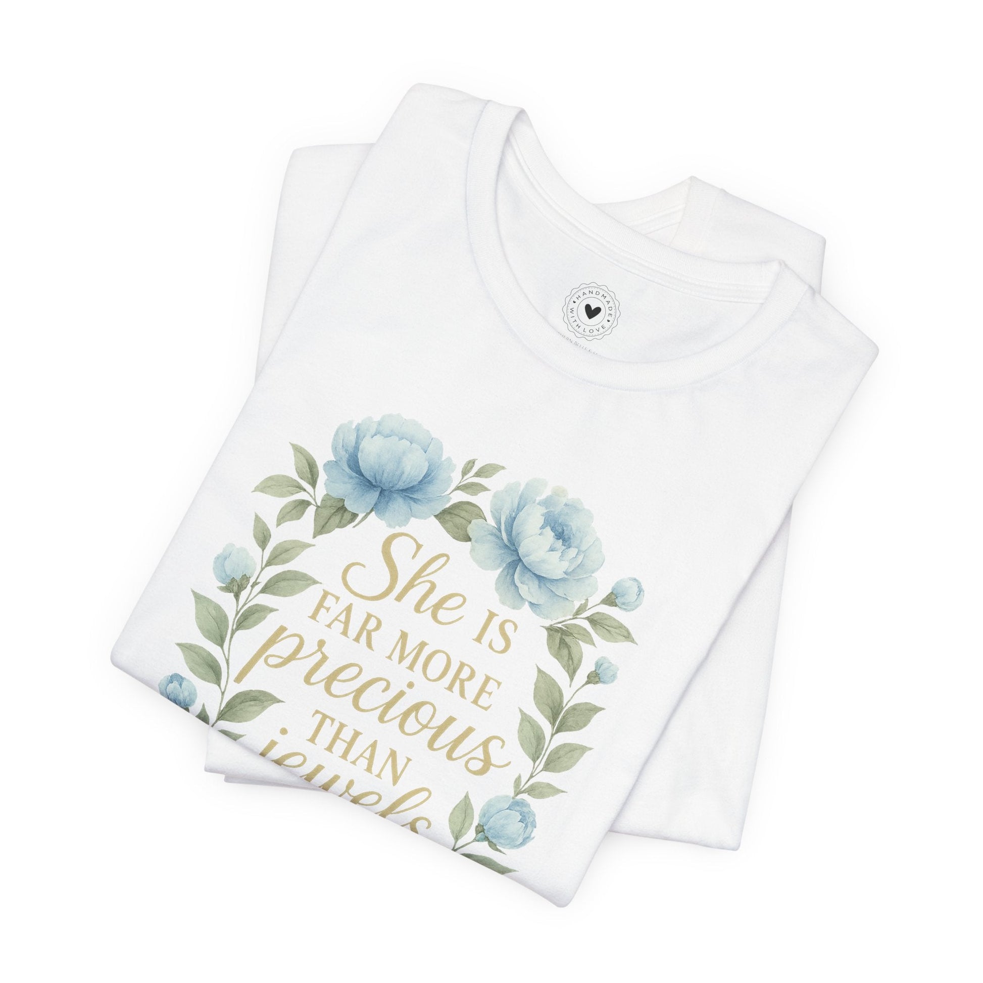 She Is More Precious… Christian Tee (White & Ice Blue) | Southern Belle & Sea™ - Southern Belle & Sea