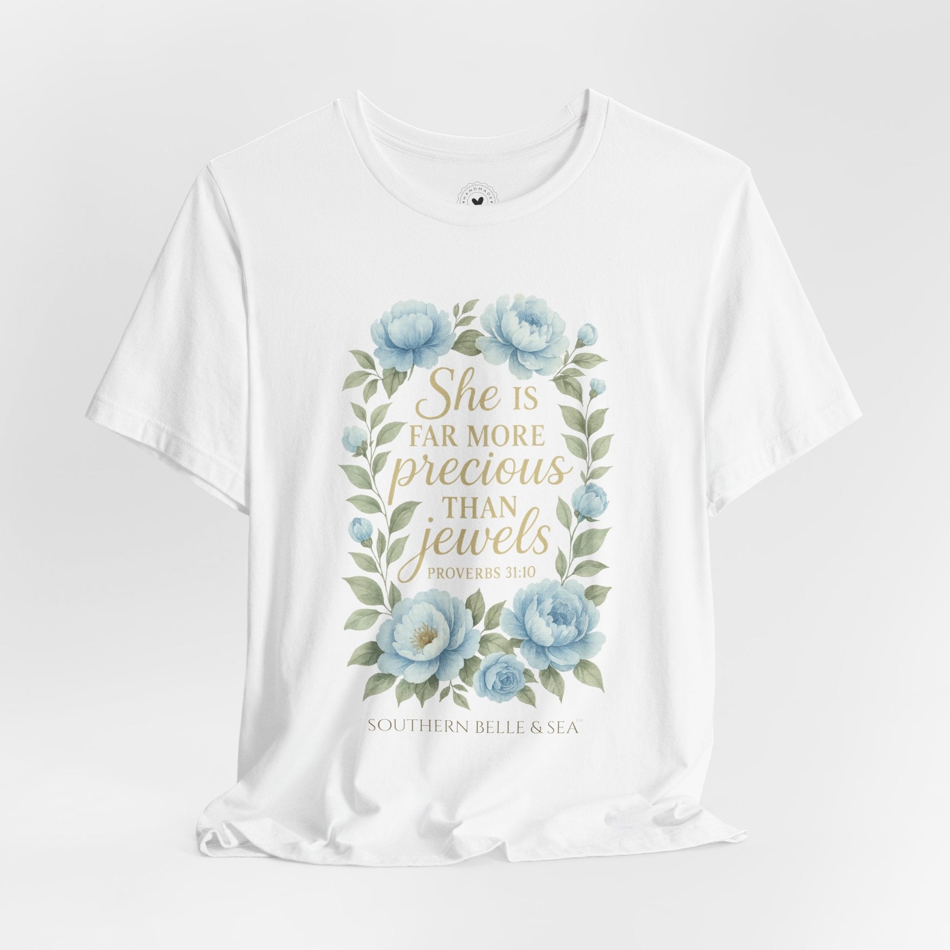 She Is More Precious… Christian Tee (White & Ice Blue) | Southern Belle & Sea™ - Southern Belle & Sea