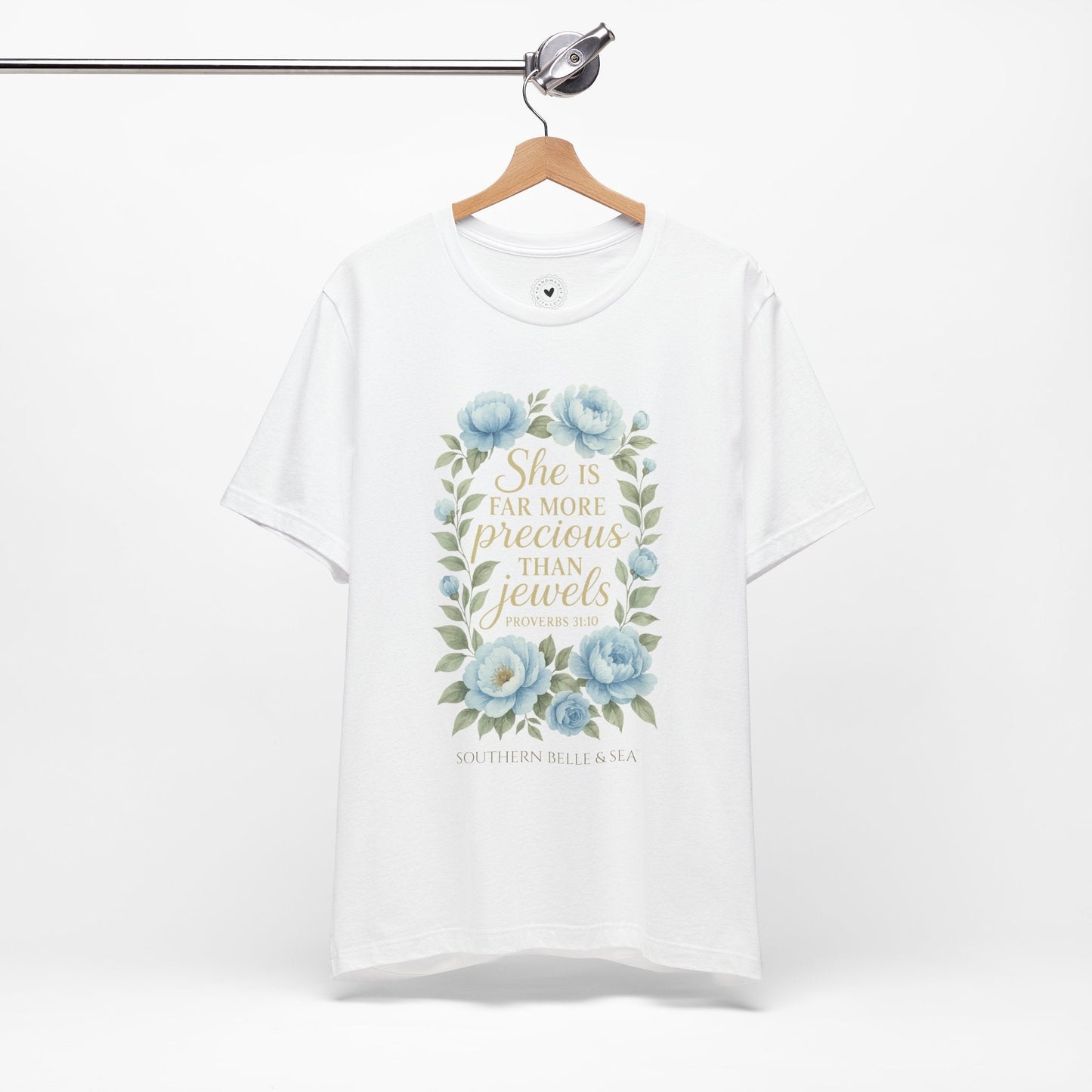 She Is More Precious… Christian Tee (White & Ice Blue) | Southern Belle & Sea™ - Southern Belle & Sea