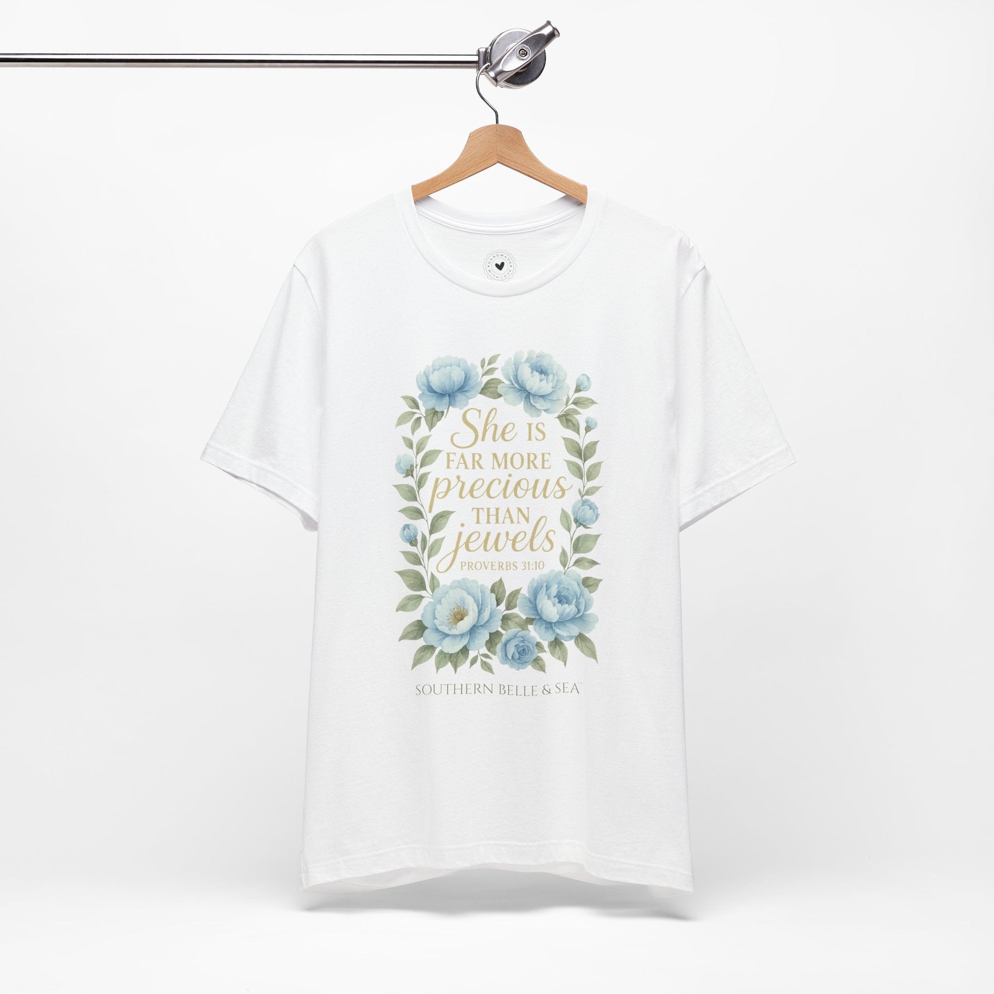 She Is More Precious… Christian Tee (White & Ice Blue) | Southern Belle & Sea™ - Southern Belle & Sea