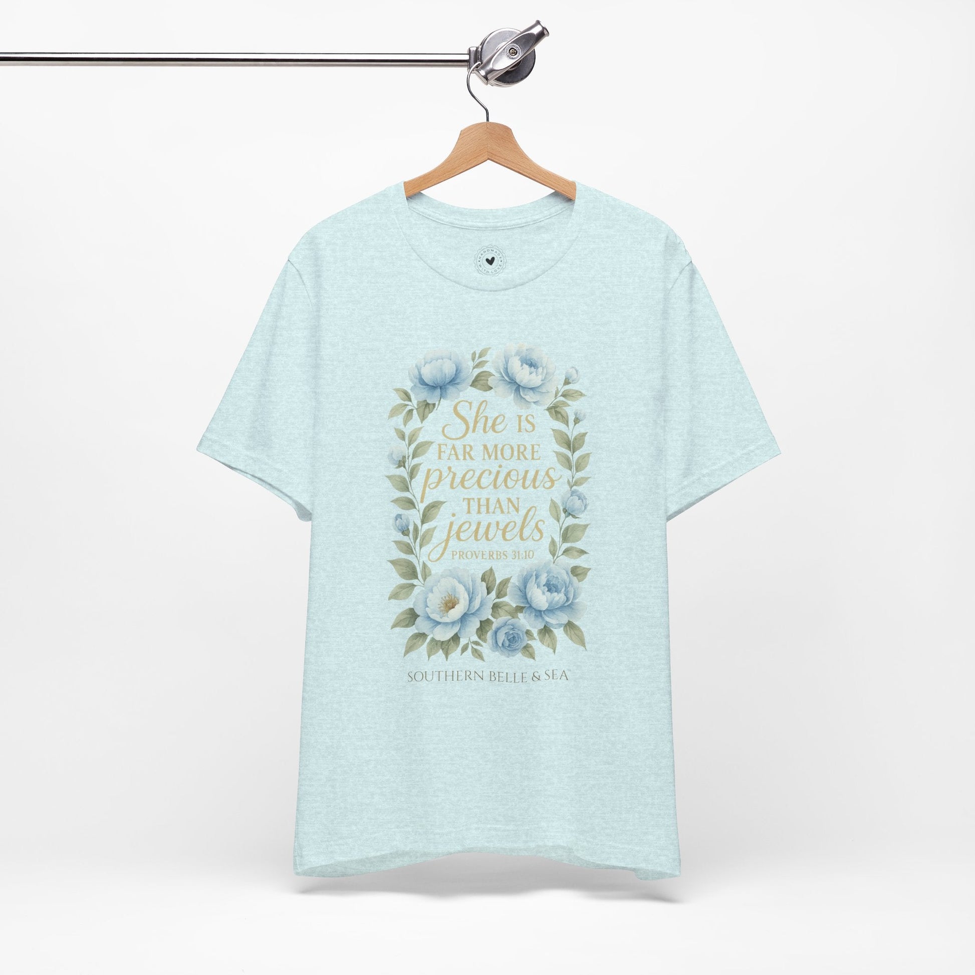 She Is More Precious… Christian Tee (White & Ice Blue) | Southern Belle & Sea™ - Southern Belle & Sea