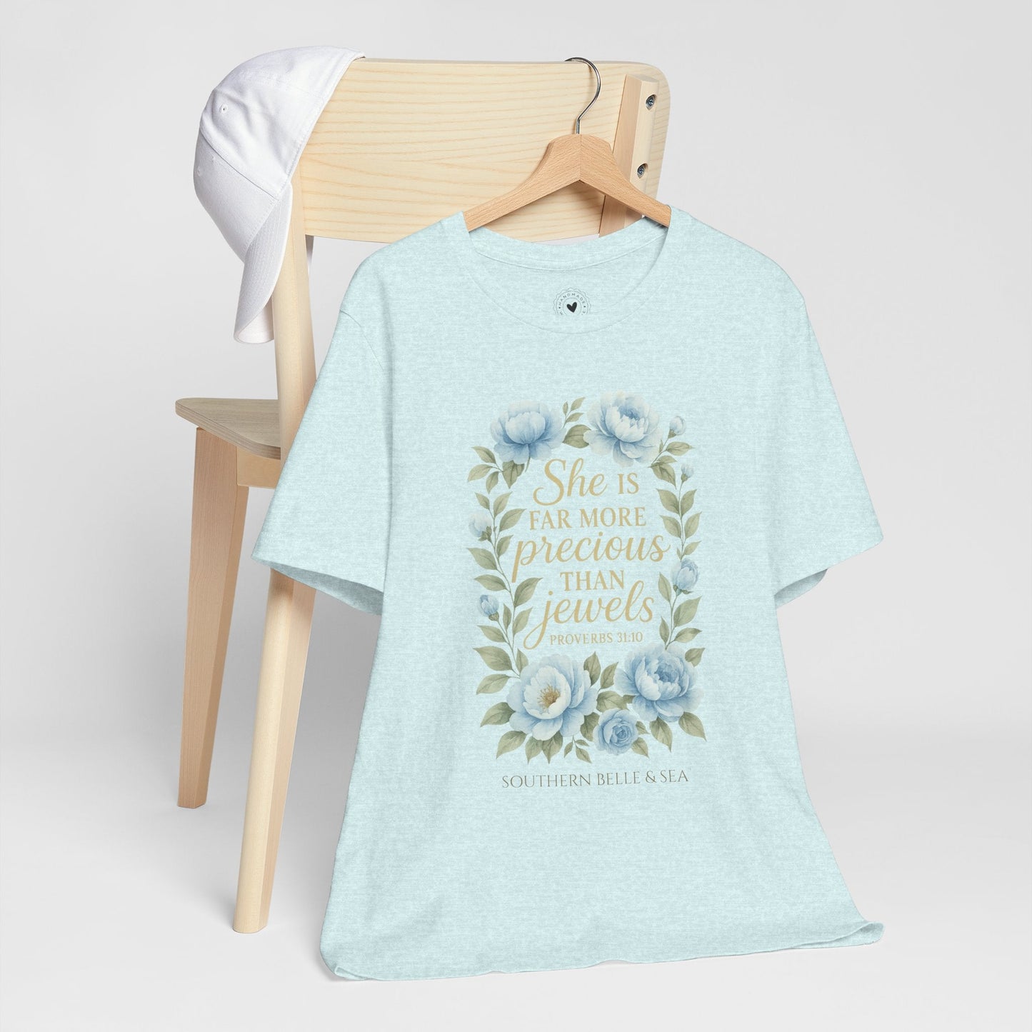 She Is More Precious… Christian Tee (White & Ice Blue) | Southern Belle & Sea™ - Southern Belle & Sea