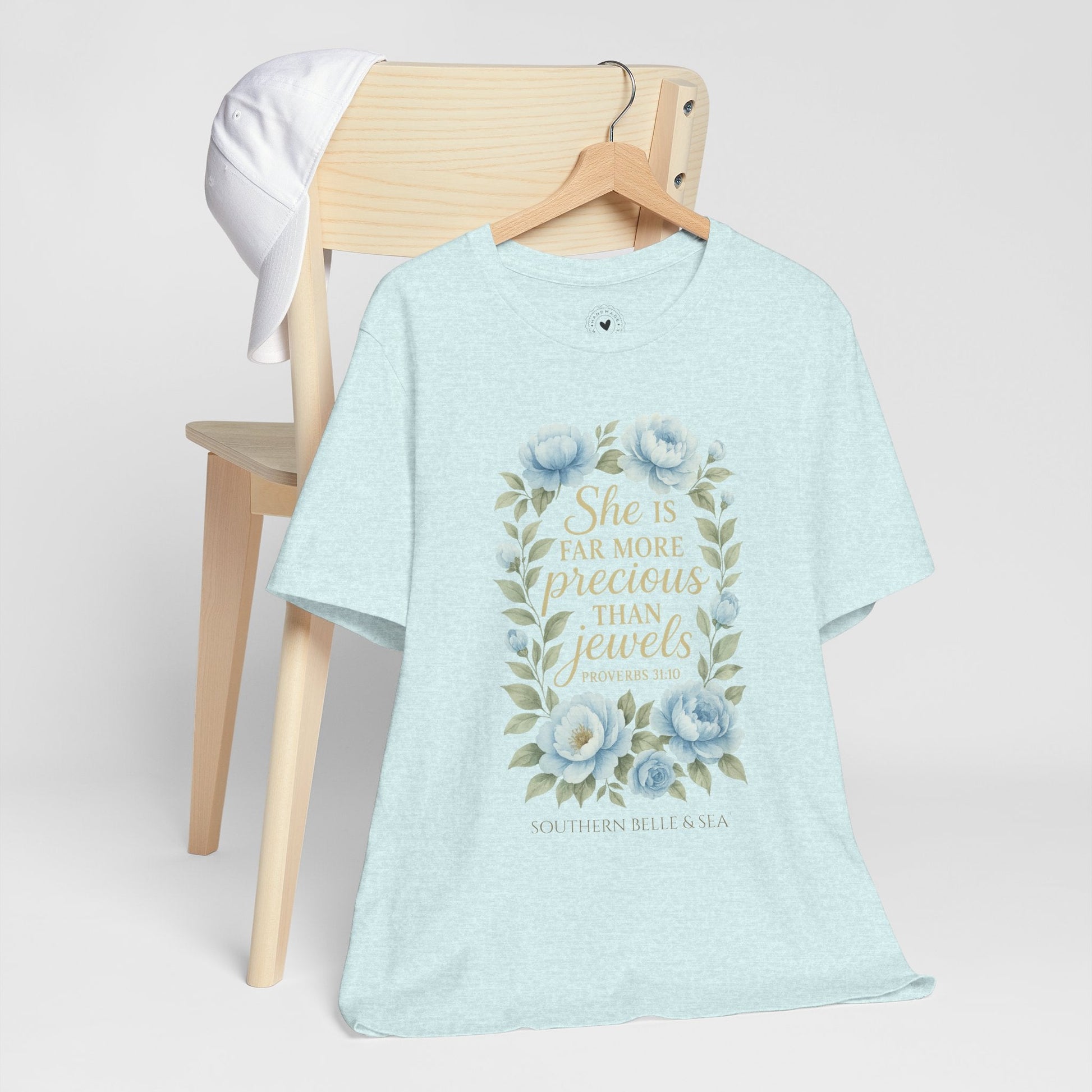 She Is More Precious… Christian Tee (White & Ice Blue) | Southern Belle & Sea™ - Southern Belle & Sea