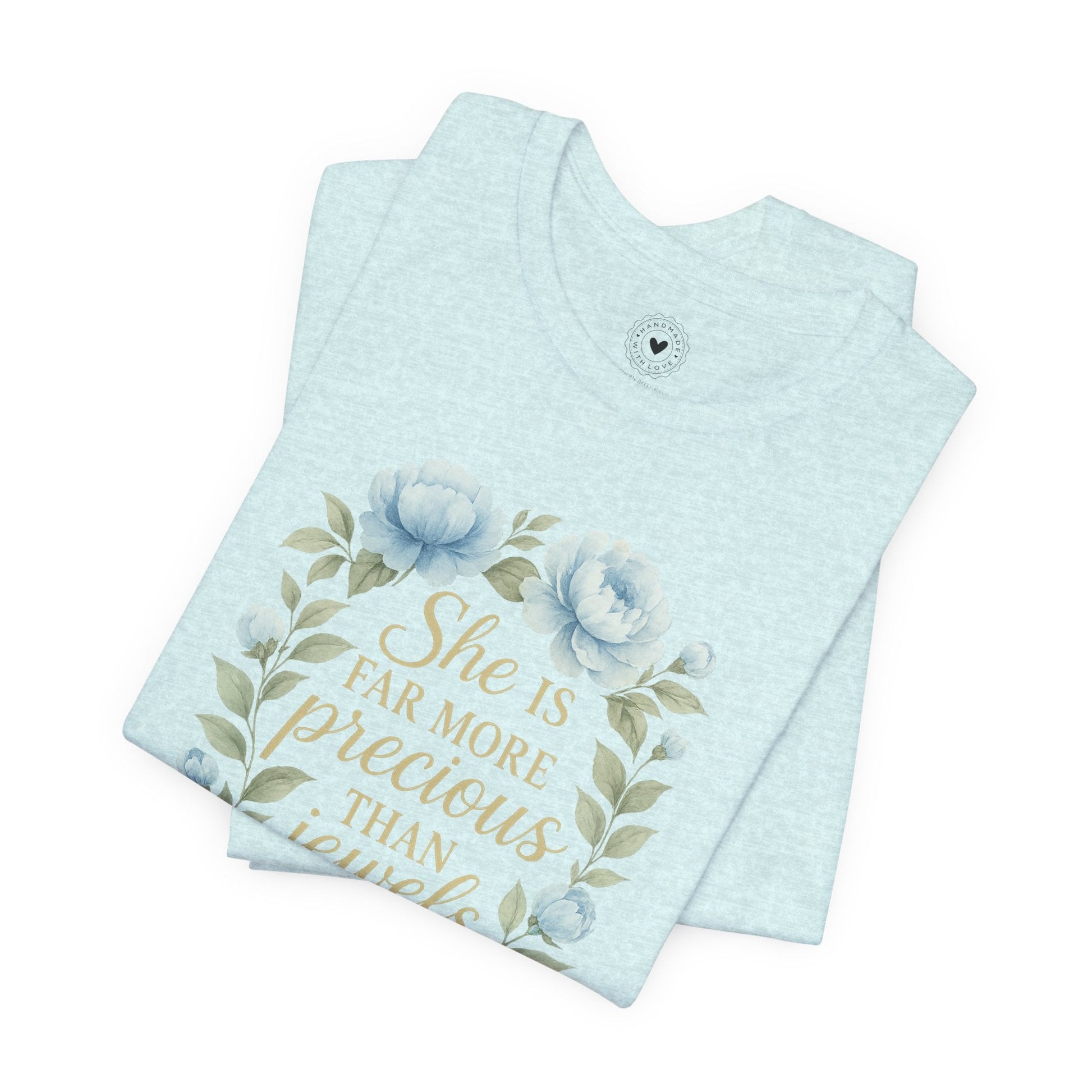 She Is More Precious… Christian Tee (White & Ice Blue) | Southern Belle & Sea™ - Southern Belle & Sea