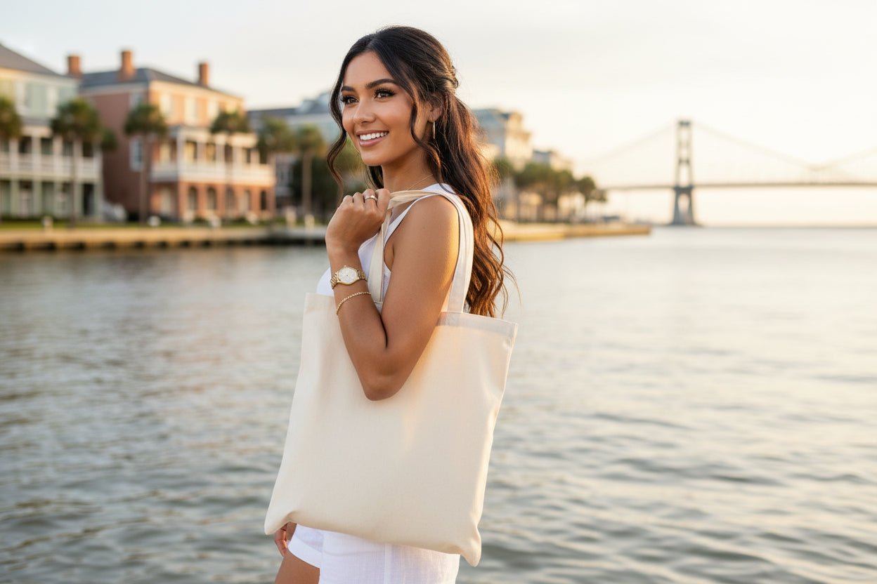 Smile Daisy Canvas Tote Bag | Everyday Christian Gift | Southern Belle & Sea™ - Southern Belle & Sea