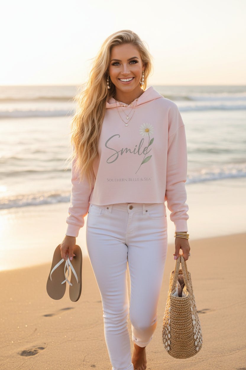 Smile Daisy Cropped Hoodie | Soft Feminine Hoodie in 4 Colors | Southern Belle & Sea™ - Southern Belle & Sea