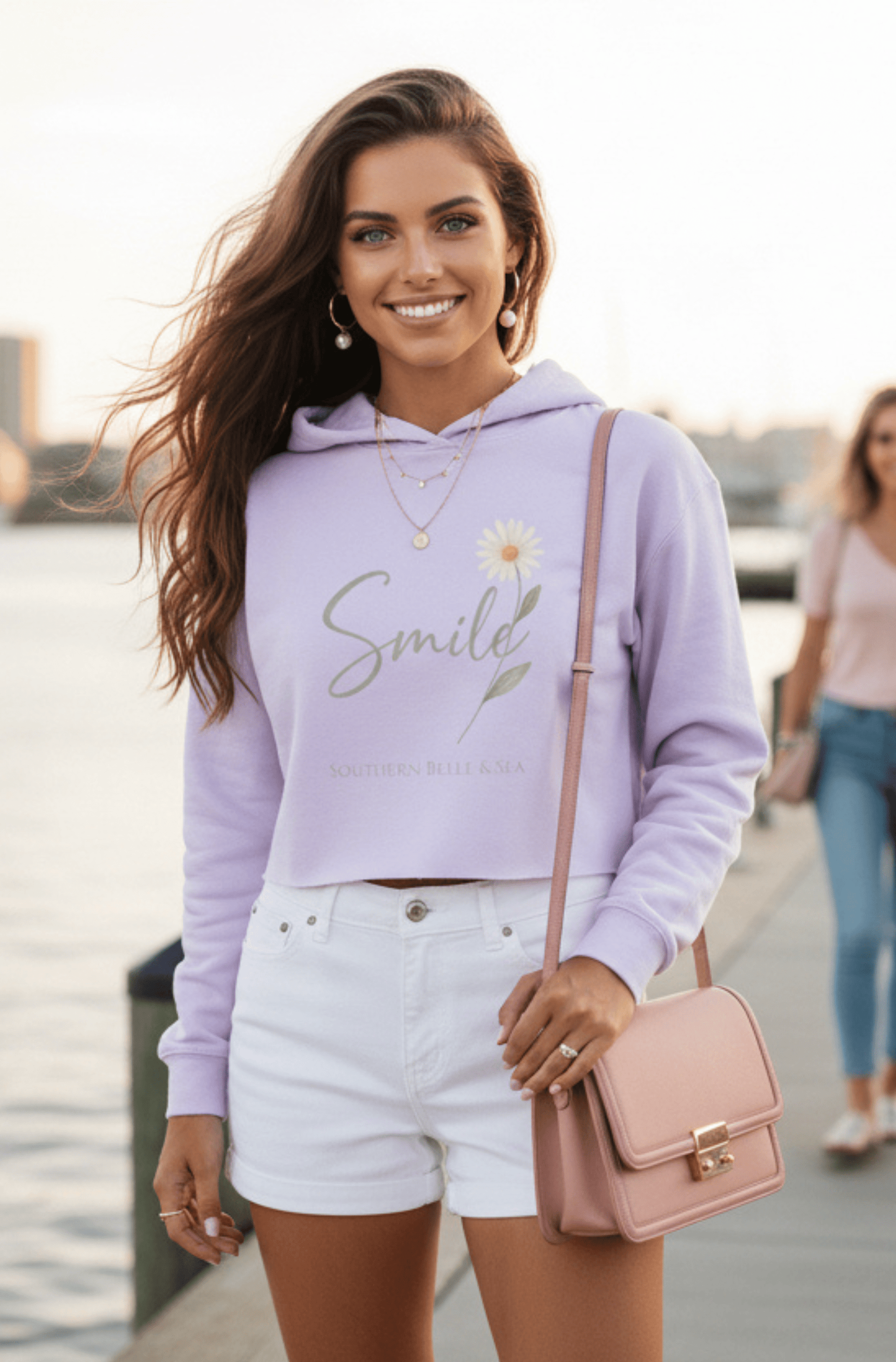 Smile Daisy Cropped Hoodie | Soft Feminine Hoodie in 4 Colors | Southern Belle & Sea™ - Southern Belle & Sea
