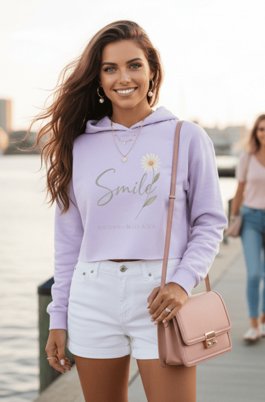 Smile Daisy Cropped Hoodie | Soft Feminine Hoodie in 4 Colors | Southern Belle & Sea™ - Southern Belle & Sea