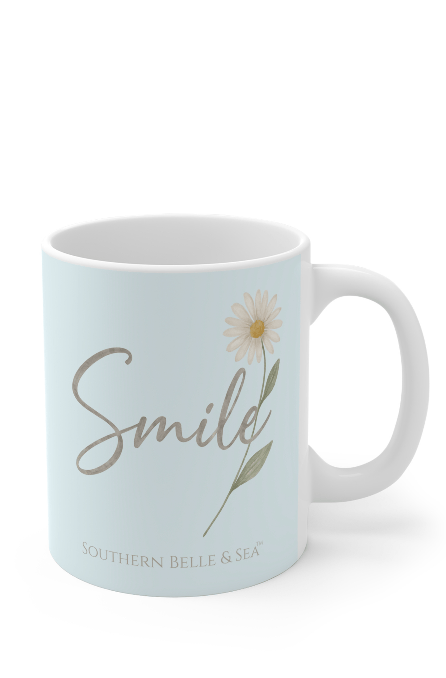 Smile Daisy Mug in Seafoam Blue — Faith & Floral Series | Southern Belle & Sea™ - Southern Belle & Sea